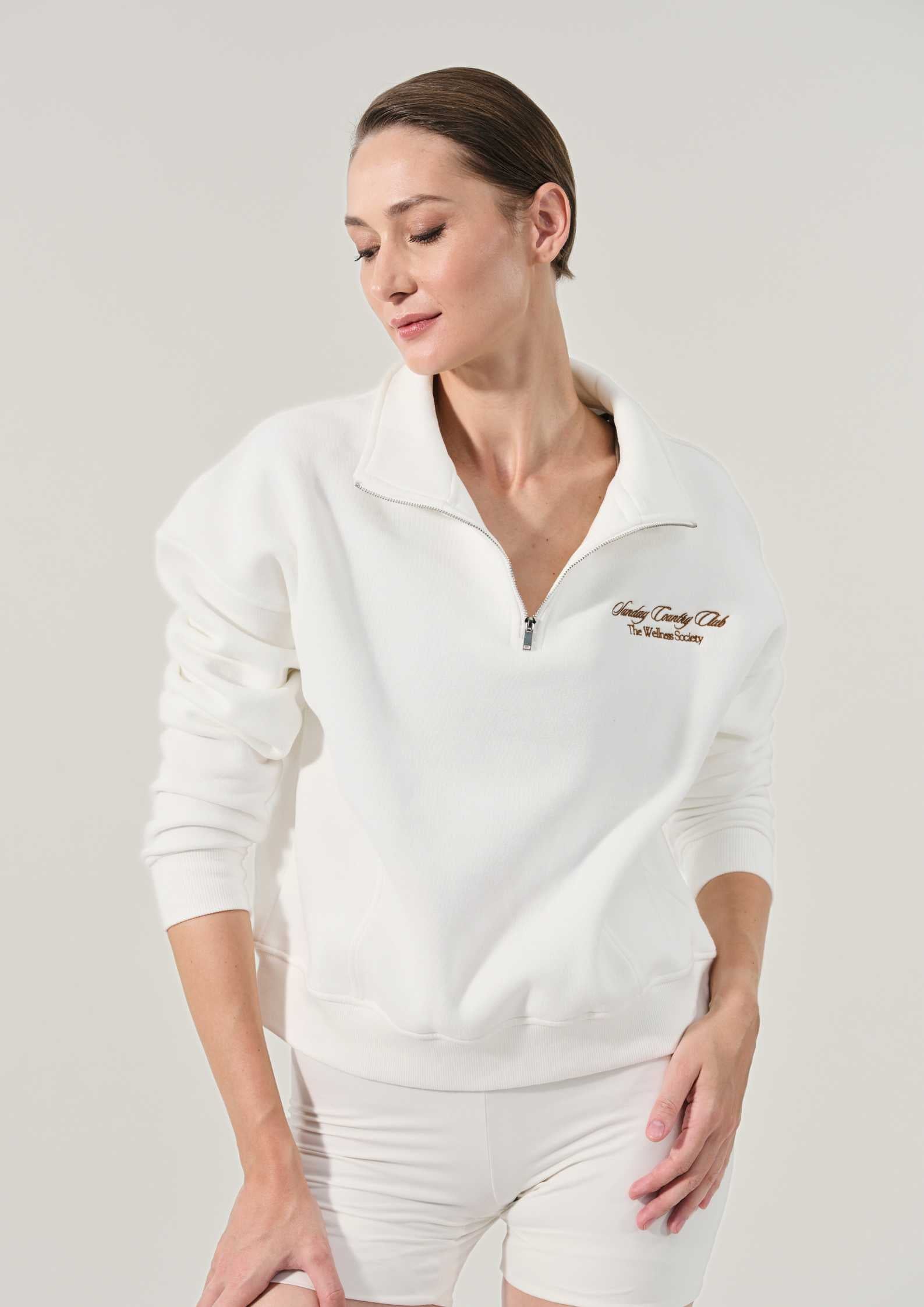Sunday Country Club Half-Zip Sweater in Ivory