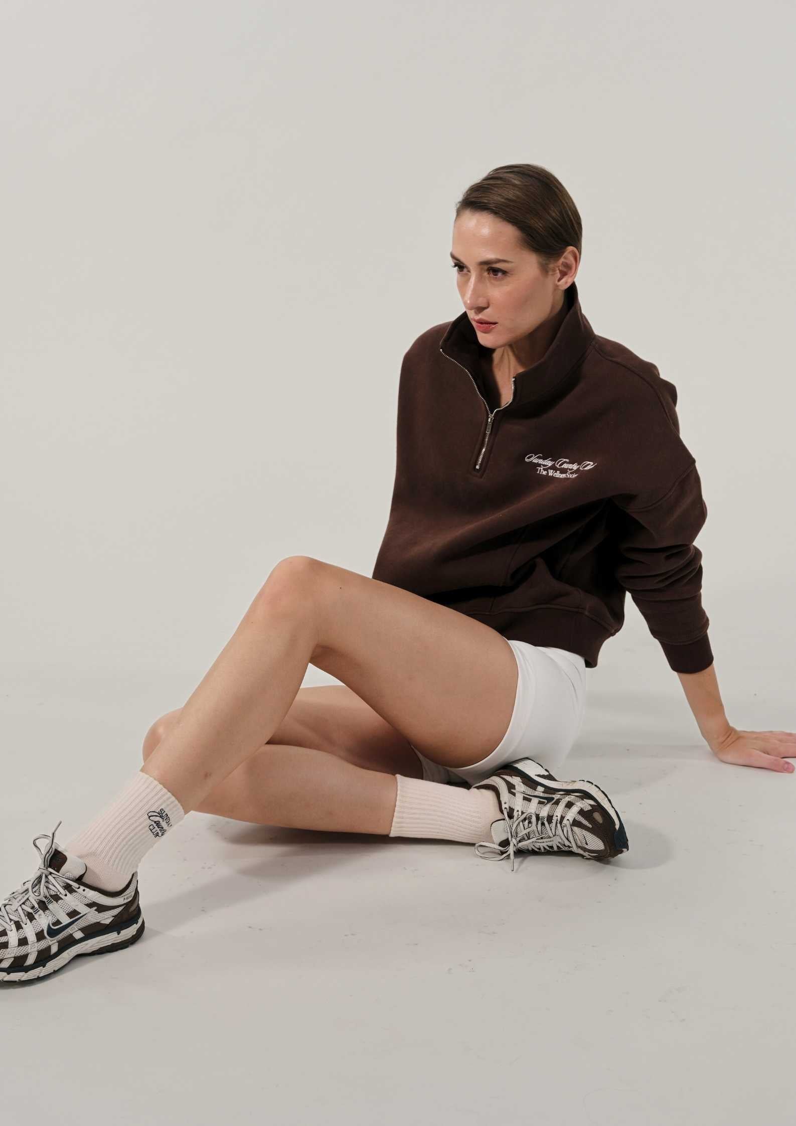 Sunday Country Club Half-Zip Sweater in Mahogany