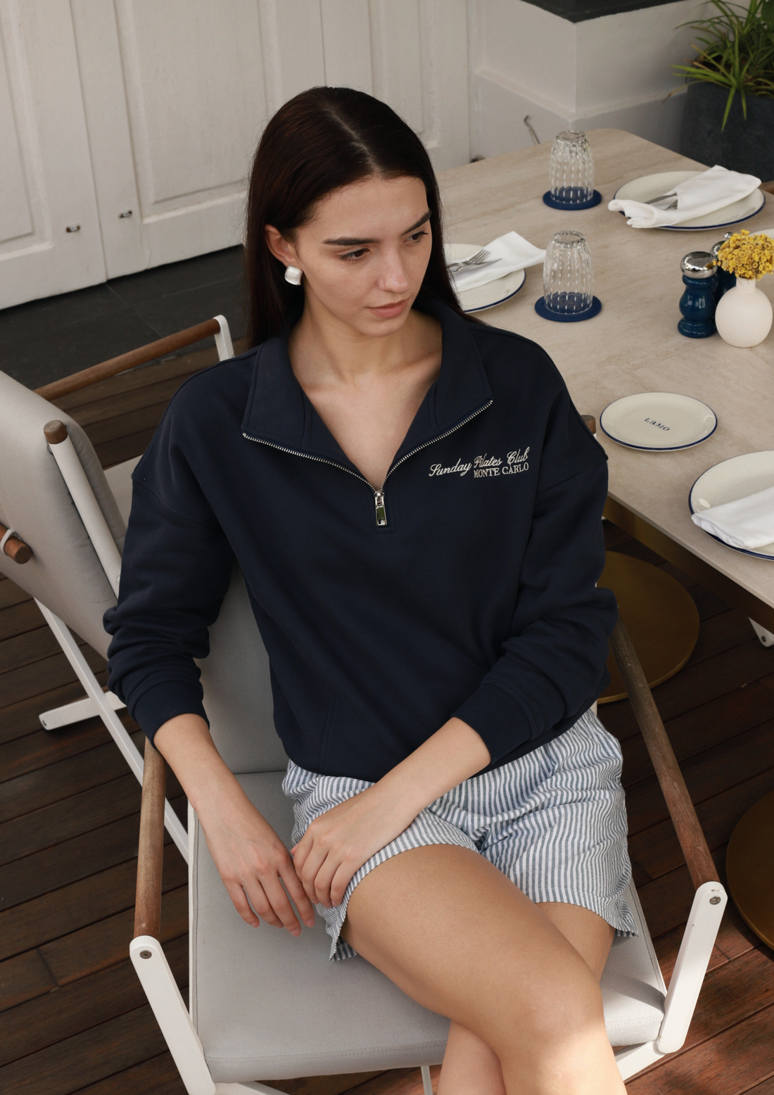 Monte Carlo 100% Cotton Half-Zip Sweater in Royale Blue
