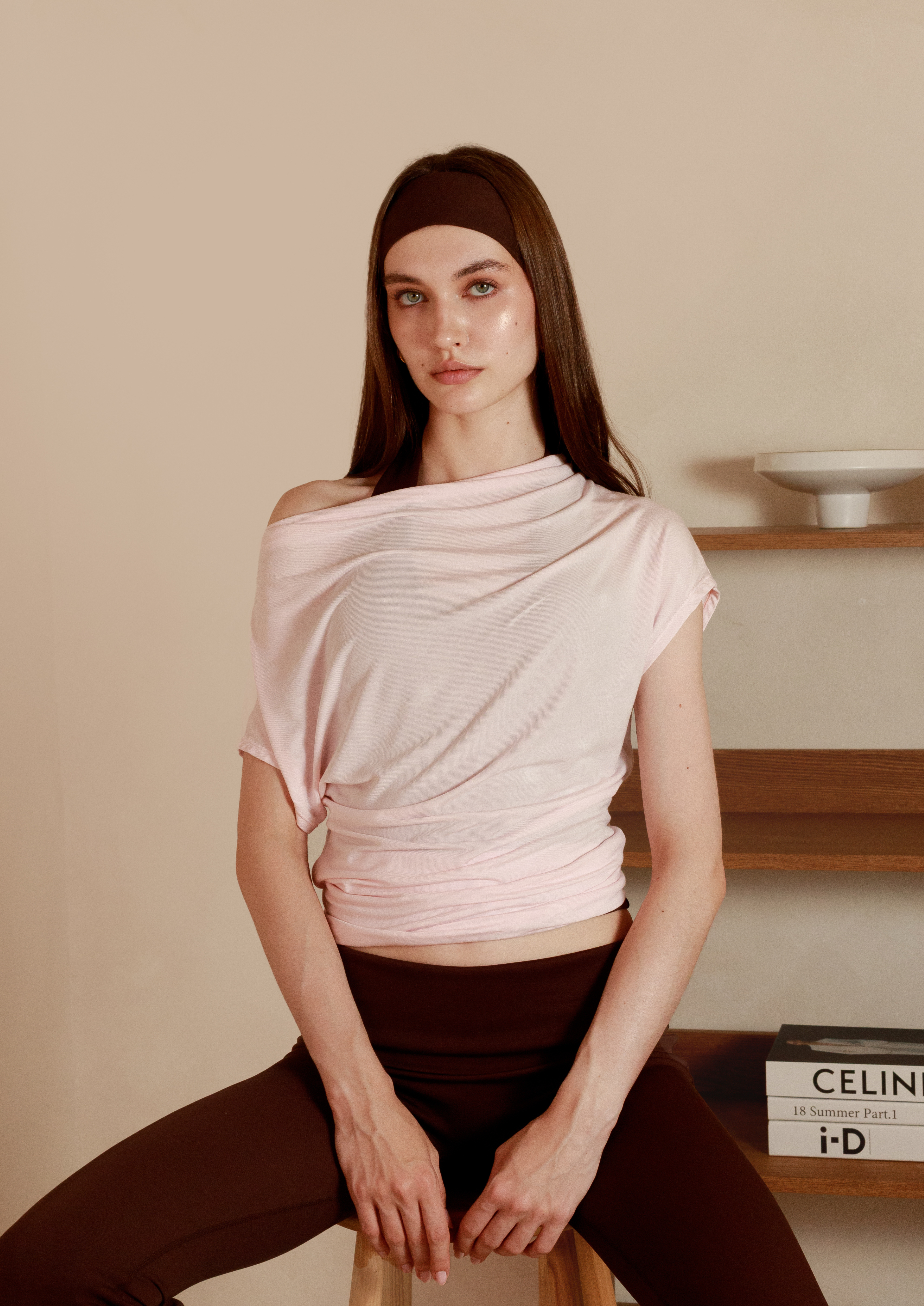 Buttery Soft Drape Off-Shoulder Top in Strawberry Milk