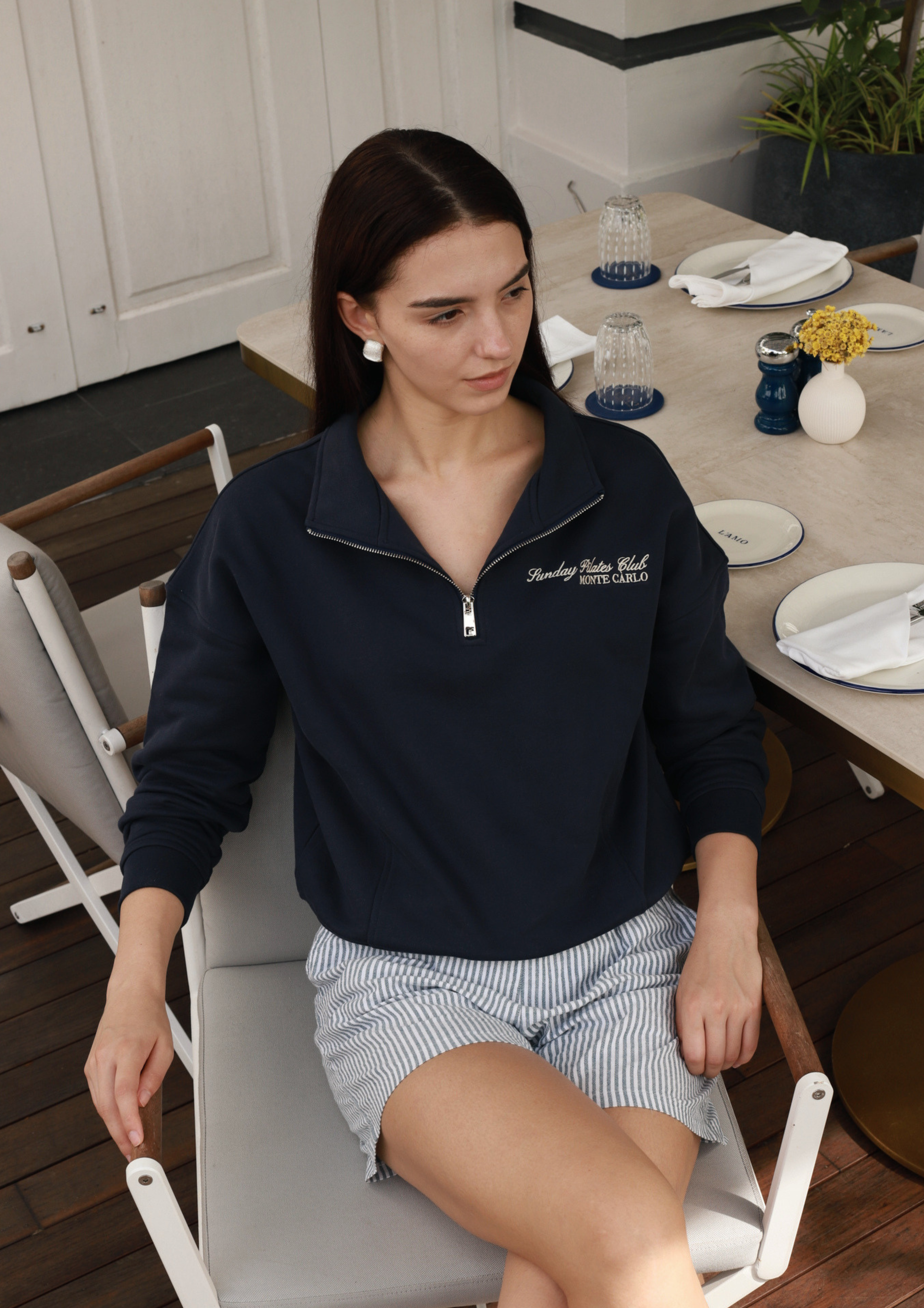 Monte Carlo 100% Cotton Half-Zip Sweater in Royale Blue