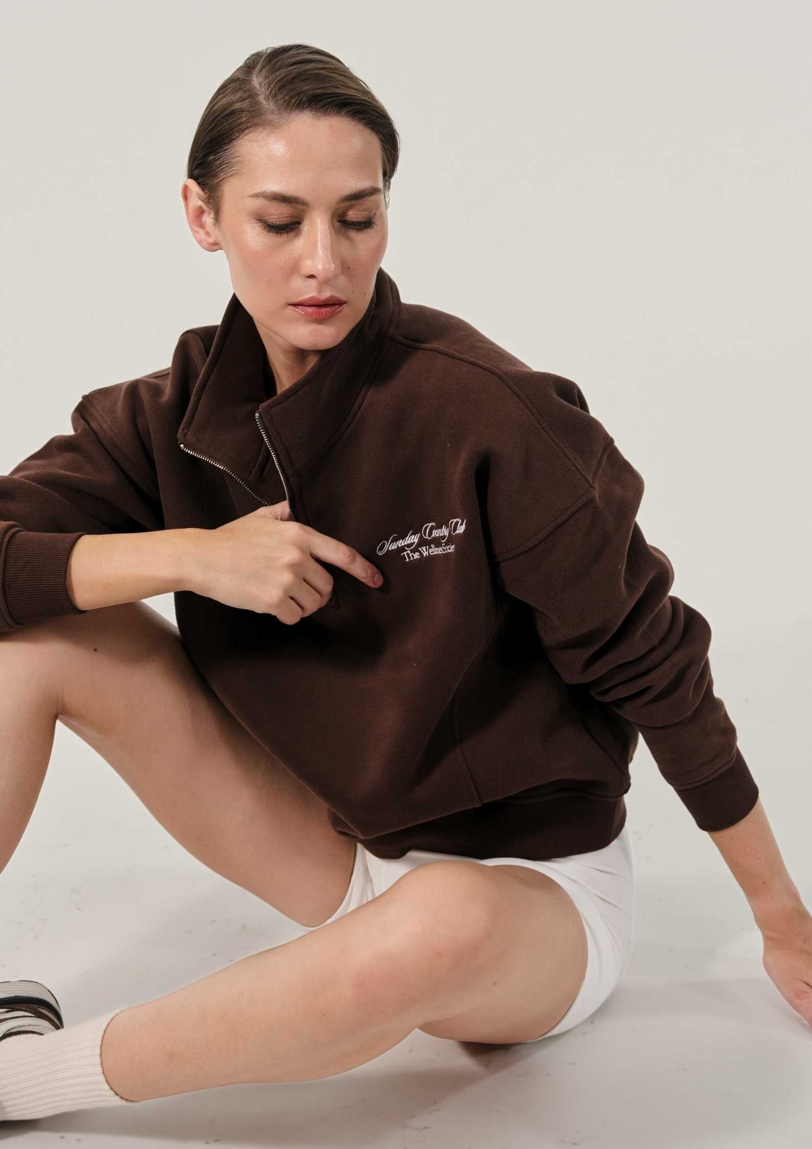 Sunday Country Club Half-Zip Sweater in Mahogany