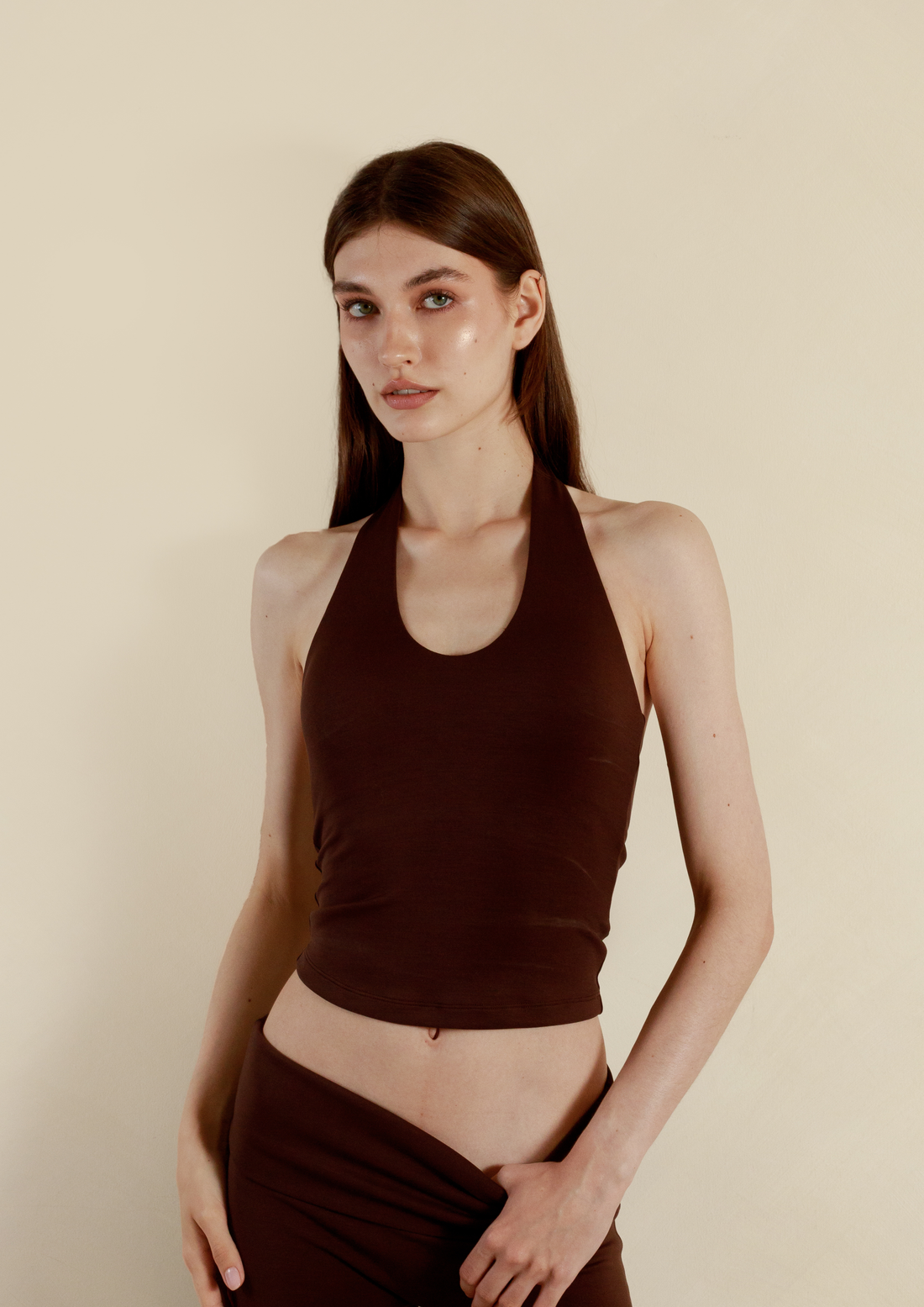 Soft Sculpt Halter Top in Chocolate
