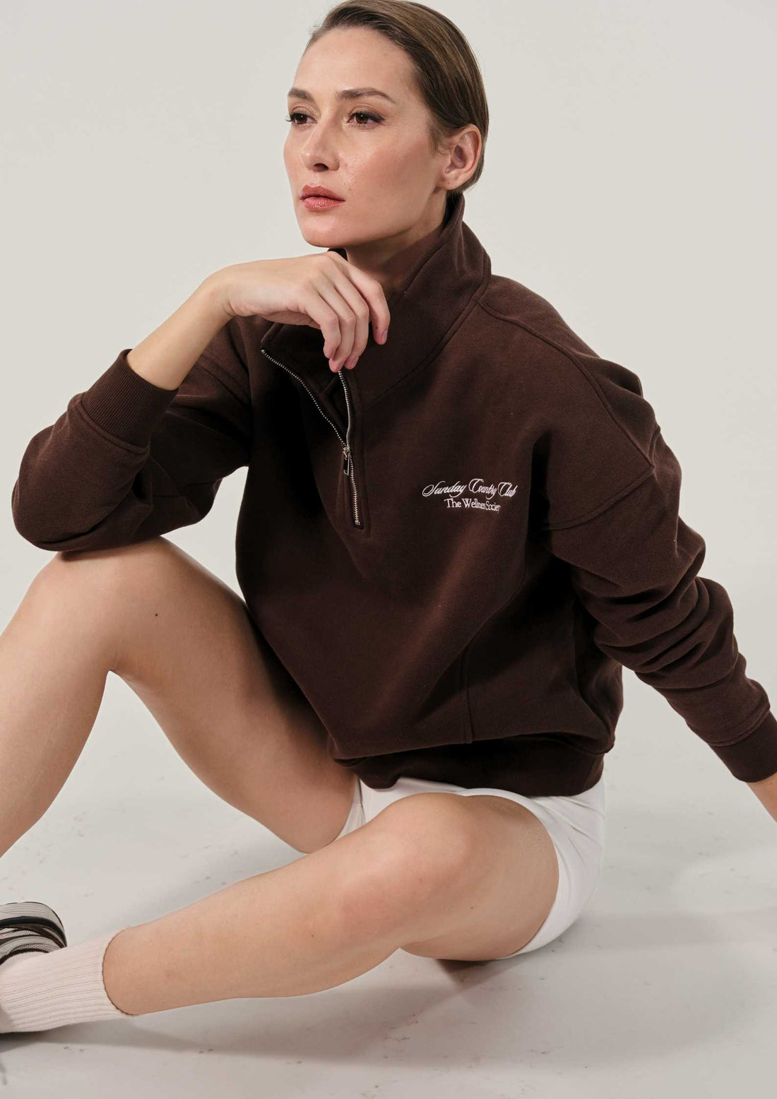 Sunday Country Club Half-Zip Sweater in Mahogany