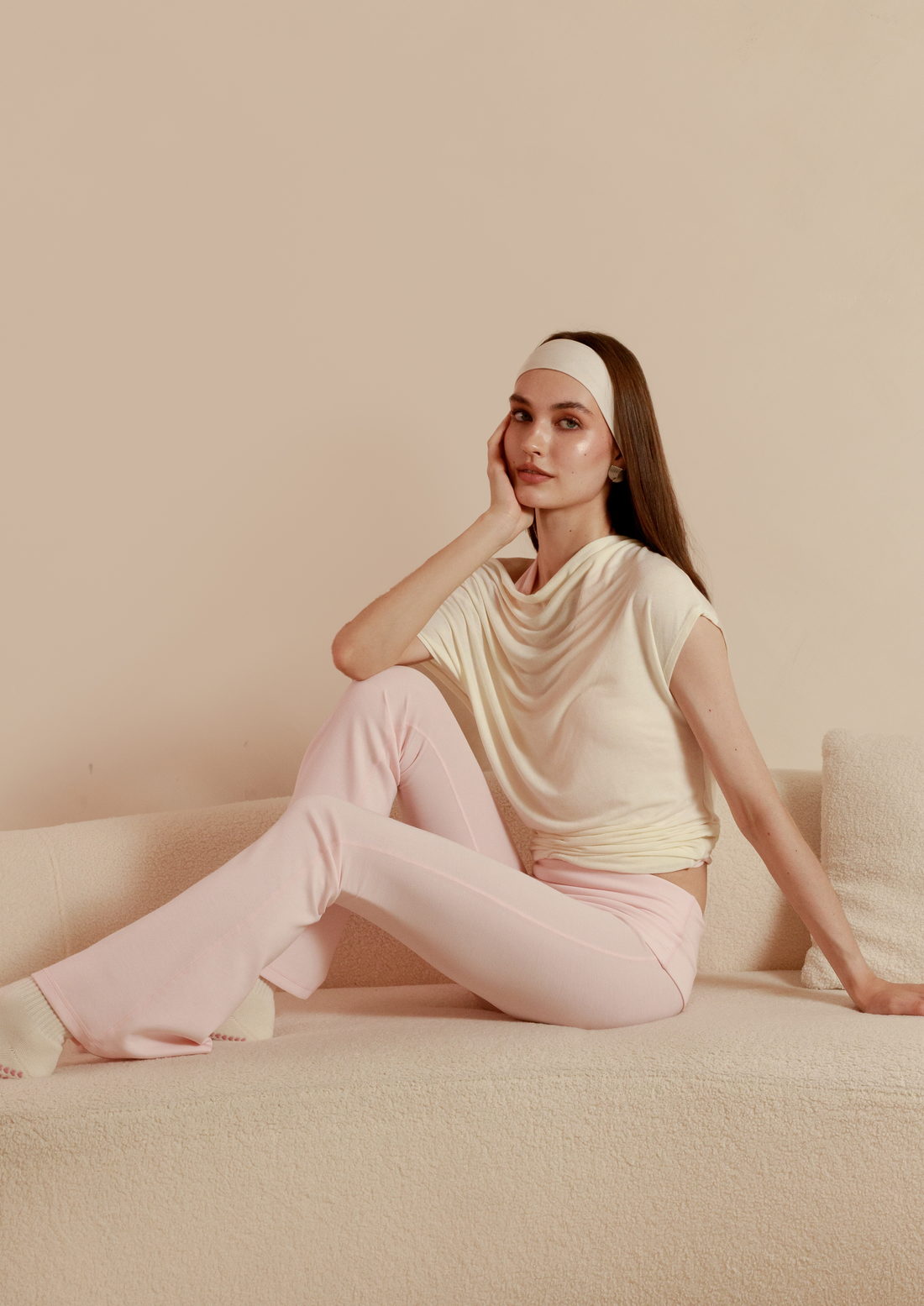 Buttery Soft Drape Off-Shoulder Top in Vanilla