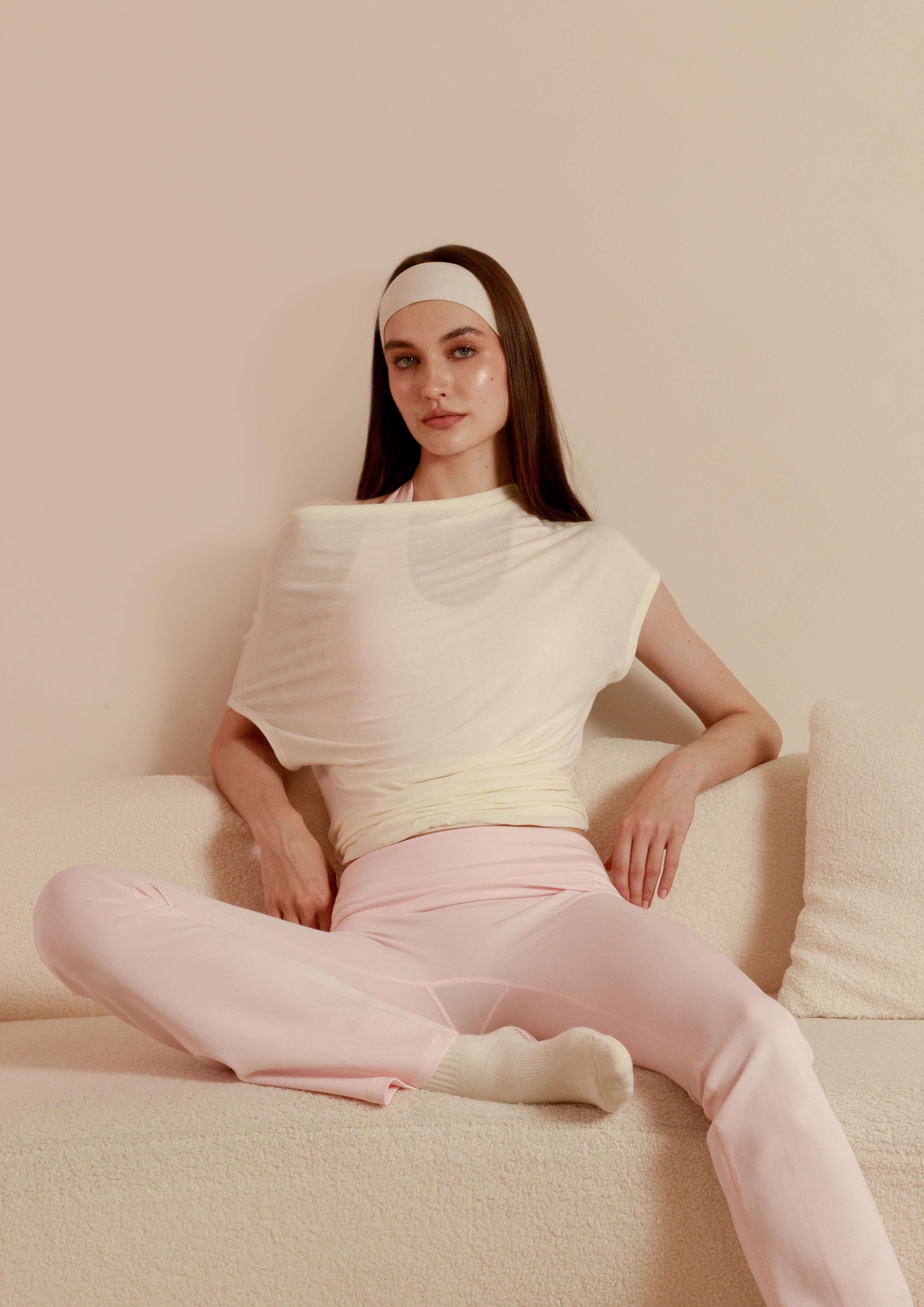 Buttery Soft Drape Off-Shoulder Top in Vanilla