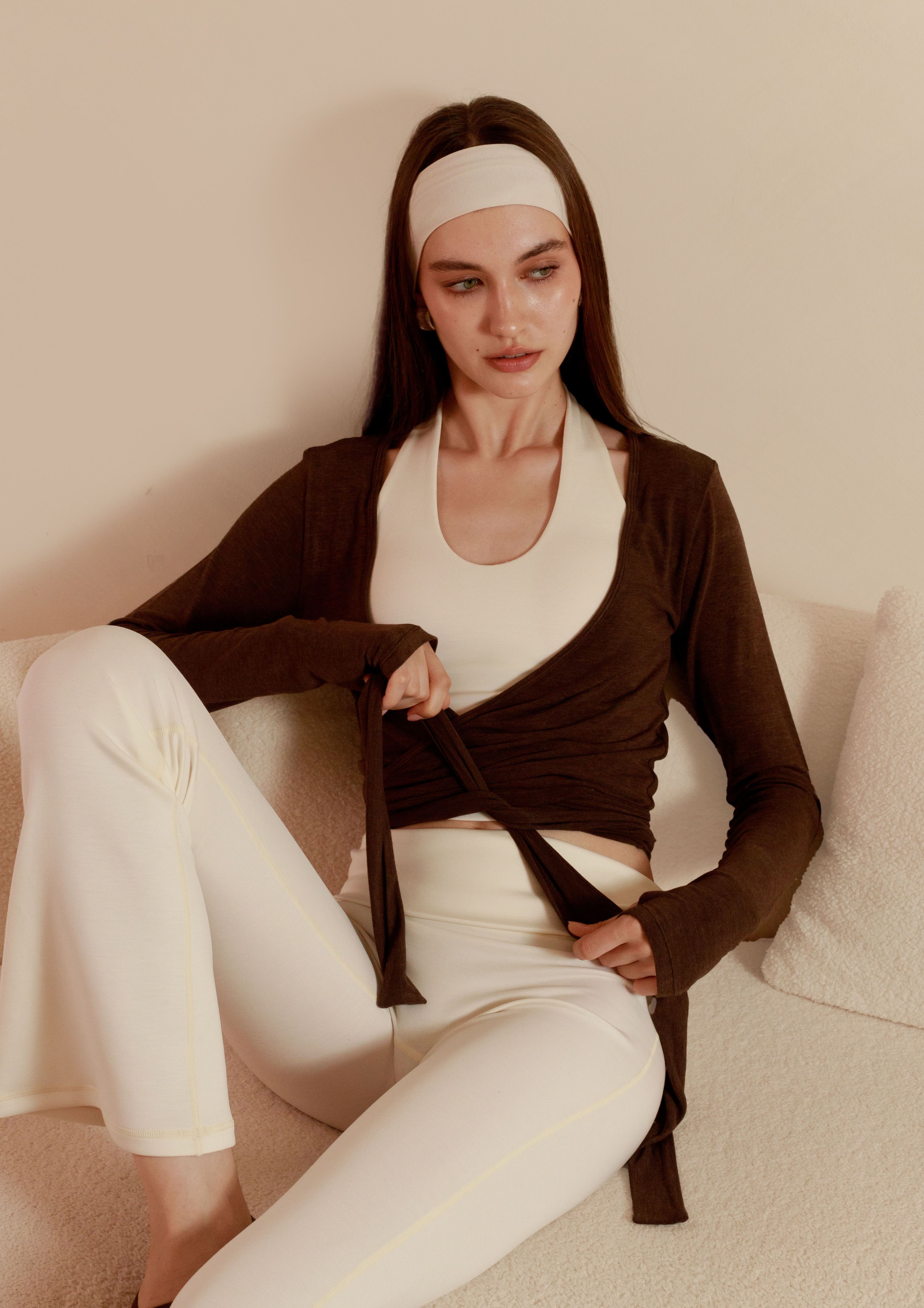 Buttery Soft Pilates Wrap Top in Chocolate