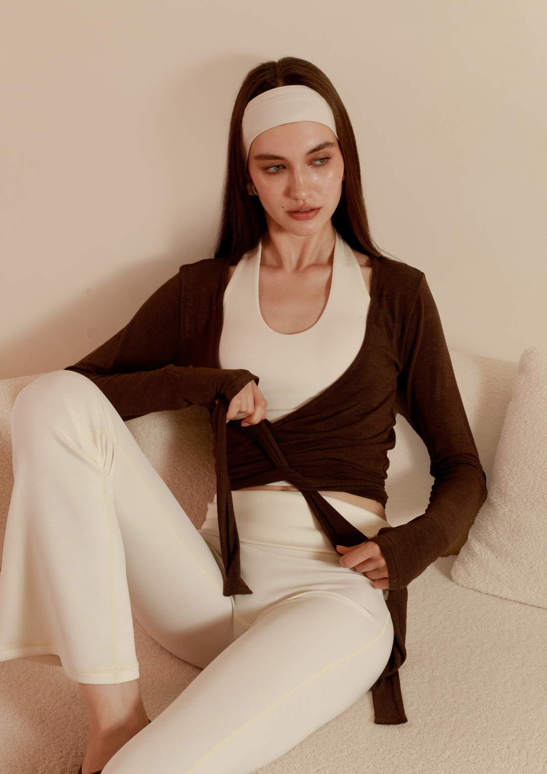 Buttery Soft Pilates Wrap Top in Chocolate