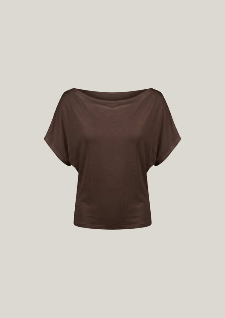 Buttery Soft Drape Off-Shoulder Top in Chocolate