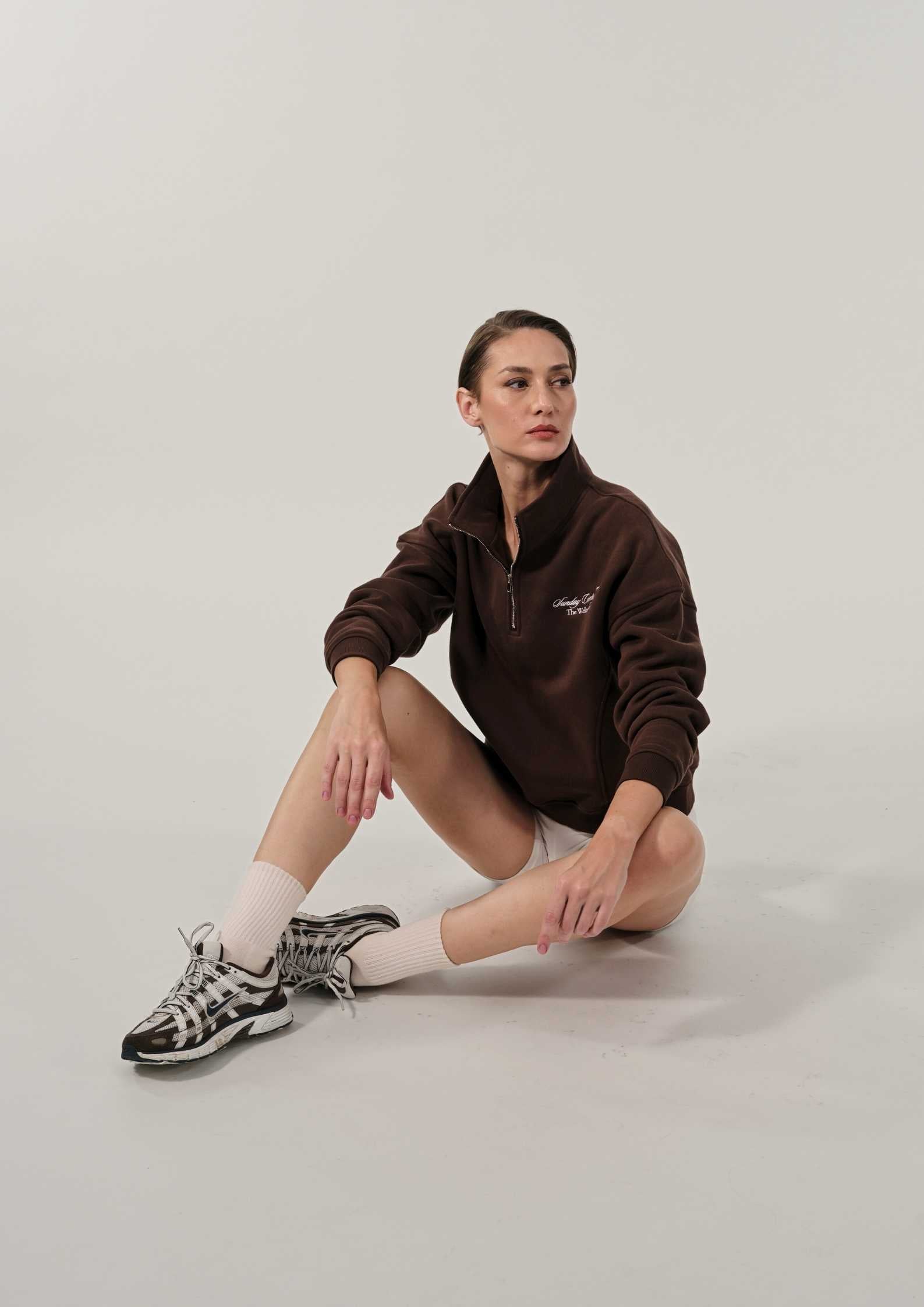 Sunday Country Club Half-Zip Sweater in Mahogany