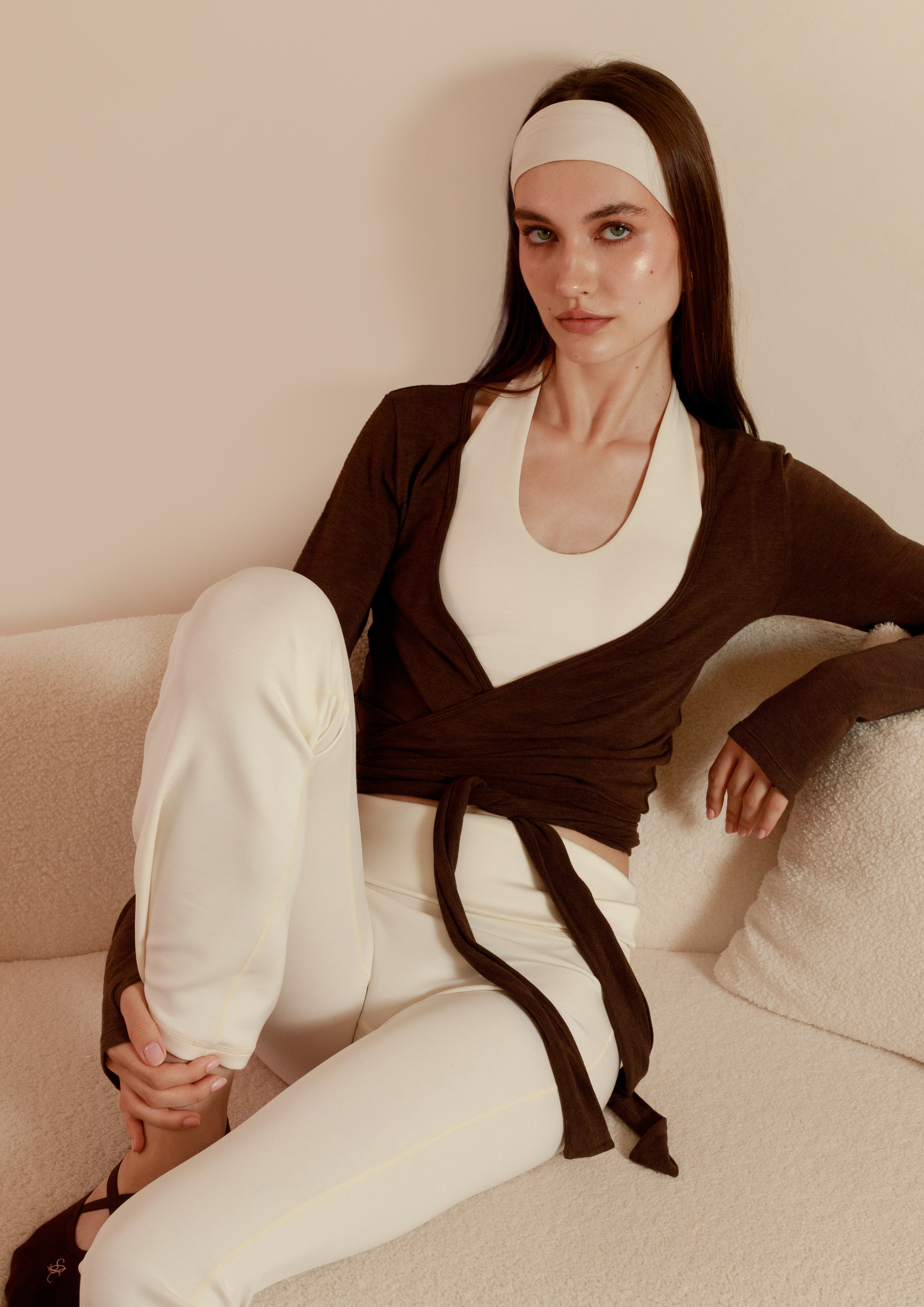 Buttery Soft Pilates Wrap Top in Chocolate