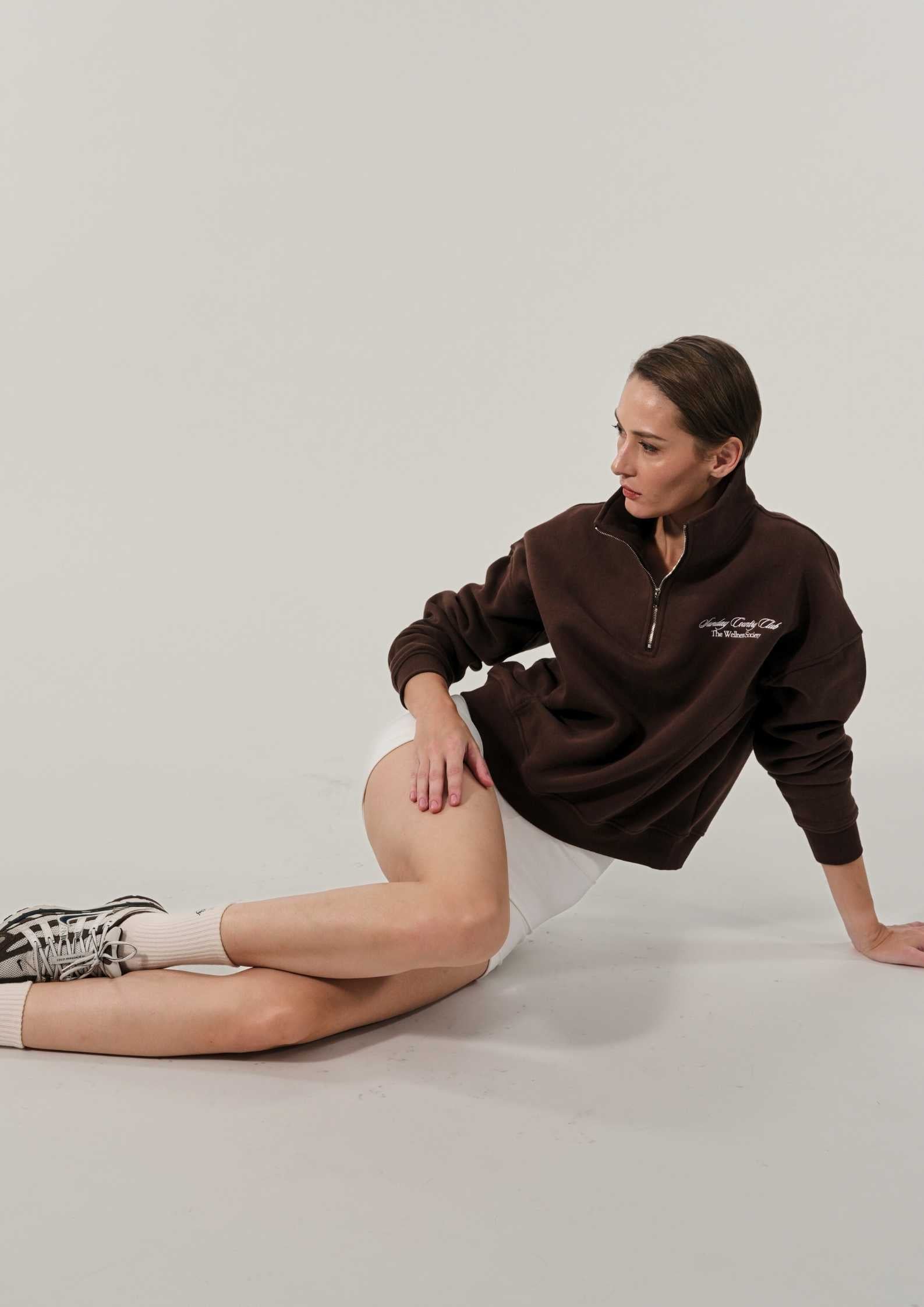 Sunday Country Club Half-Zip Sweater in Mahogany