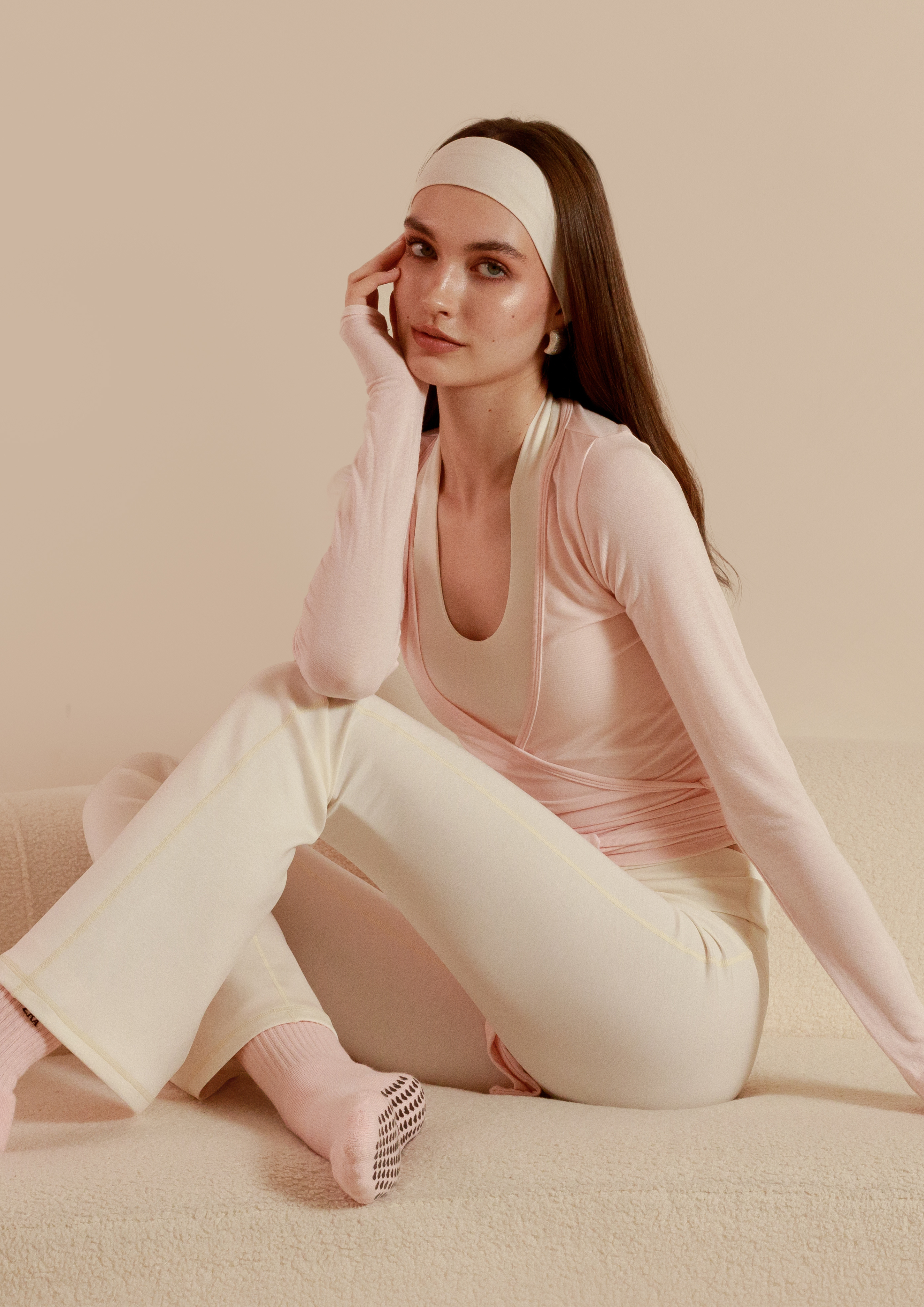 Buttery Soft Pilates Wrap Top in Strawberry Milk