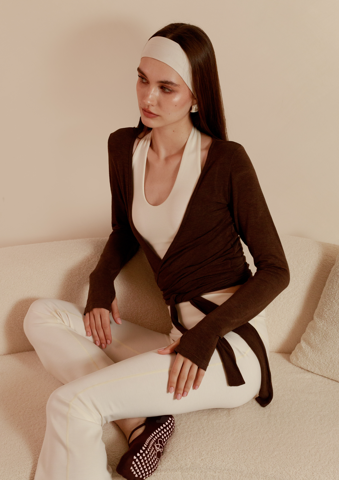 Buttery Soft Pilates Wrap Top in Chocolate