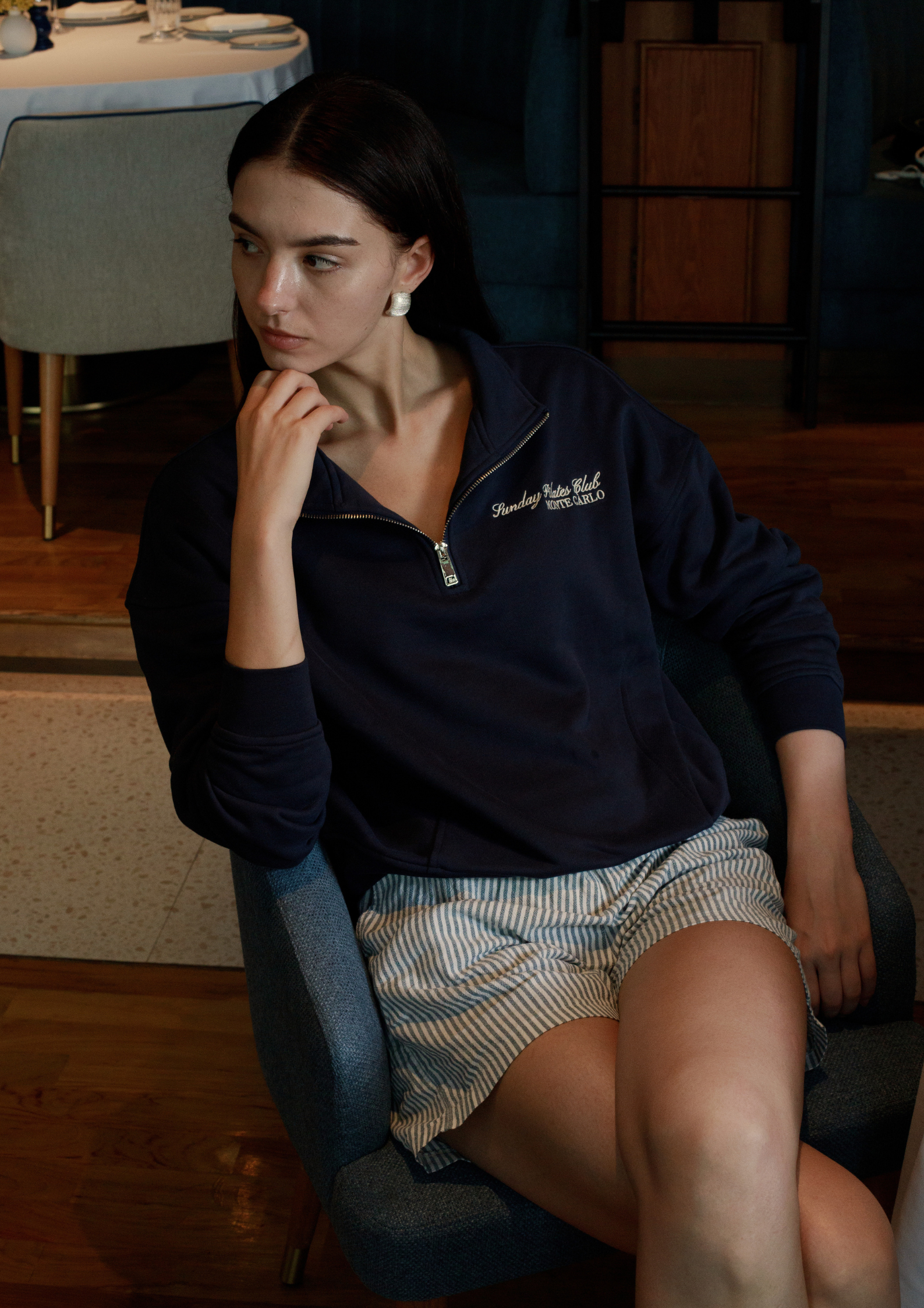 Monte Carlo 100% Cotton Half-Zip Sweater in Royale Blue