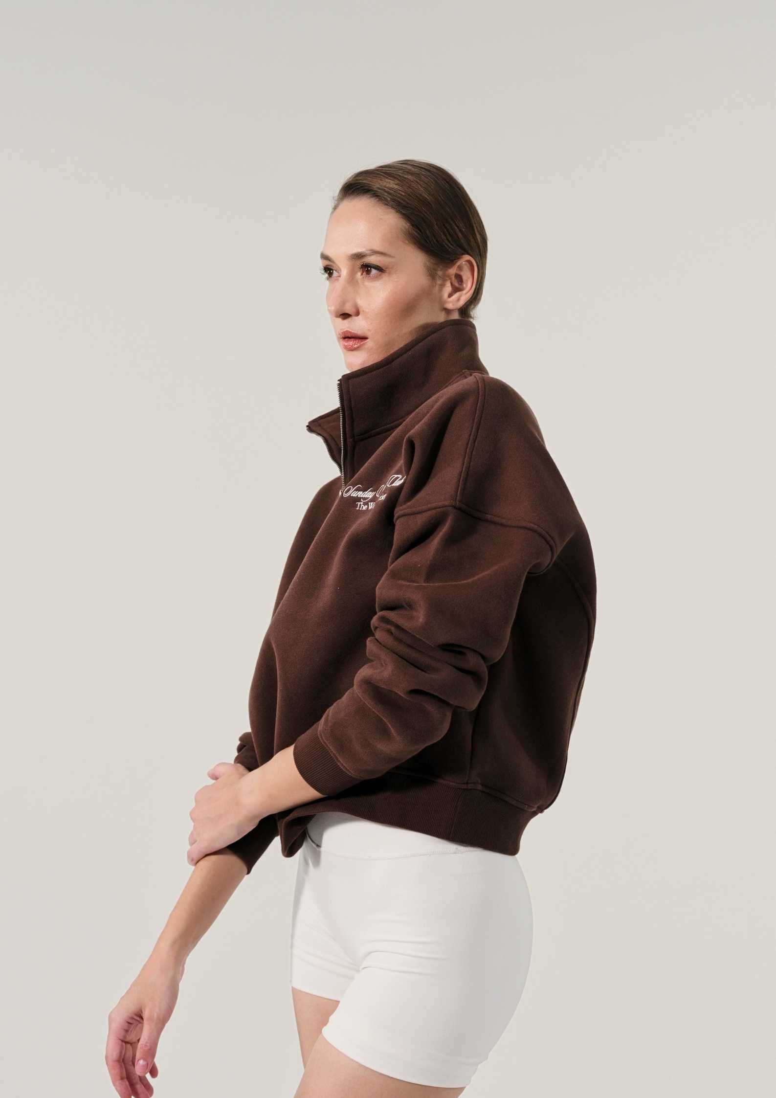 Sunday Country Club Half-Zip Sweater in Mahogany