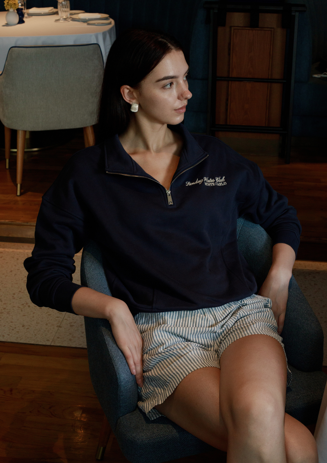 Monte Carlo 100% Cotton Half-Zip Sweater in Royale Blue