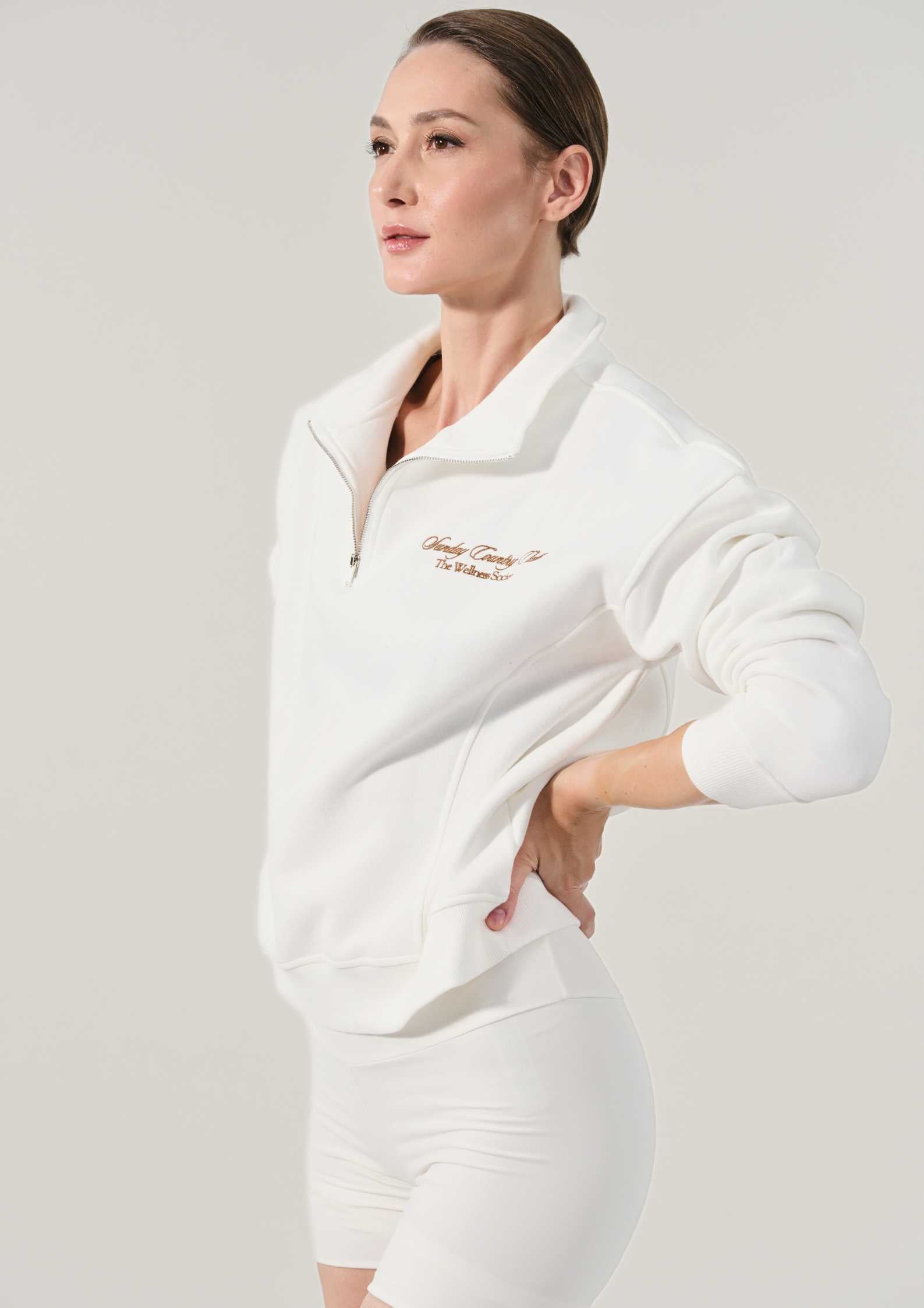 Sunday Country Club Half-Zip Sweater in Ivory