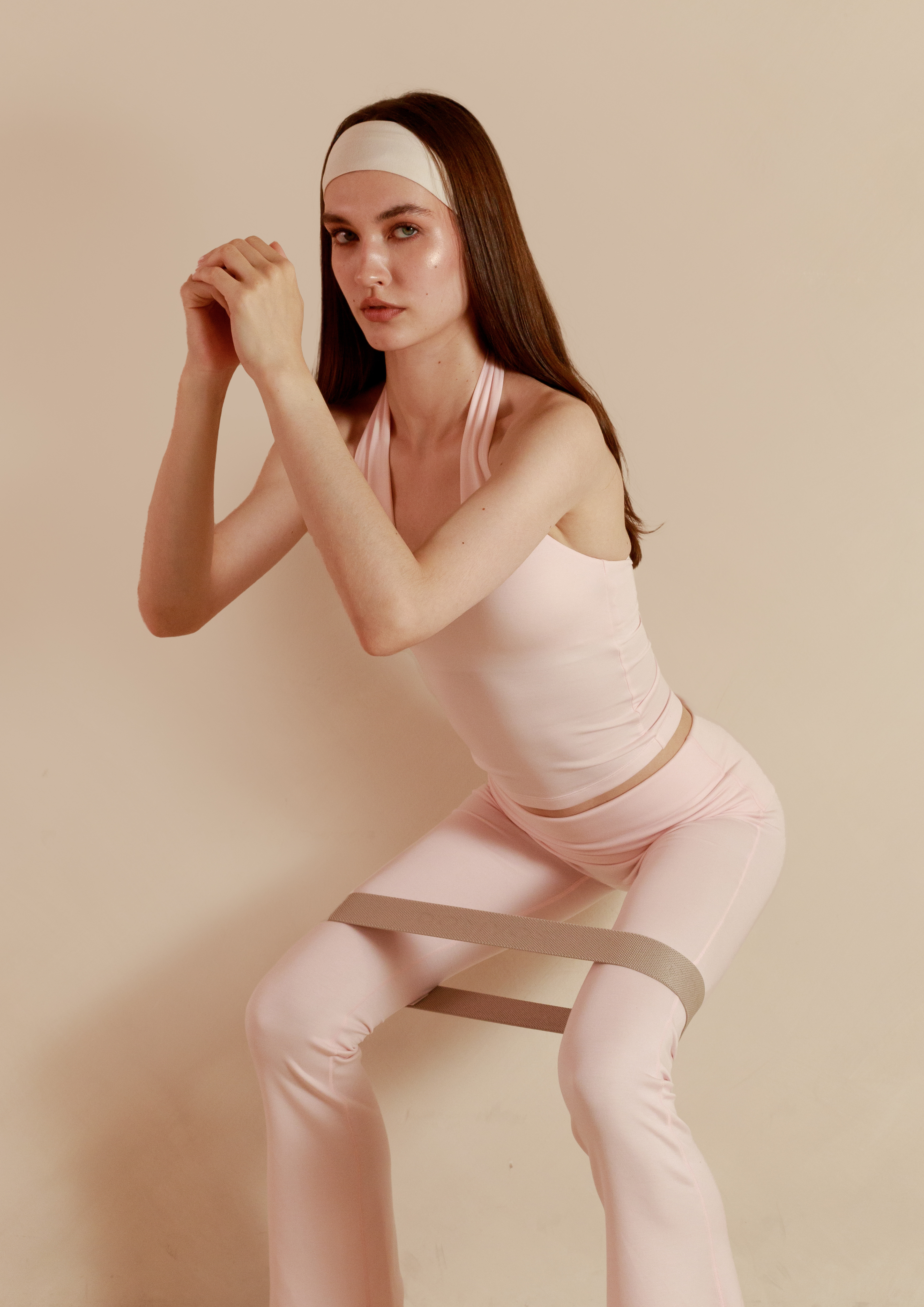 Soft Sculpt Fold Over Flare Pants in Strawberry Milk