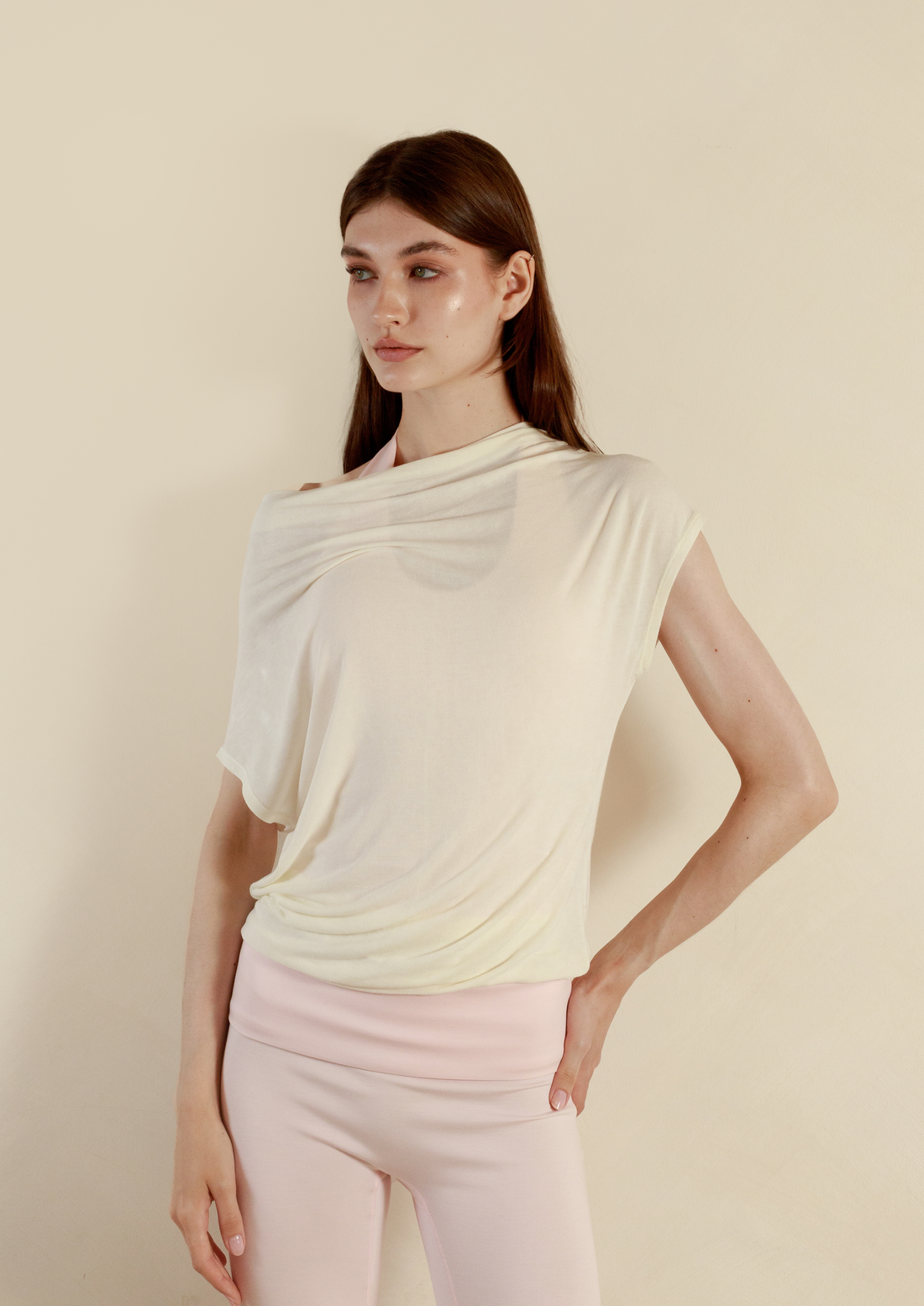 Buttery Soft Drape Off-Shoulder Top in Vanilla