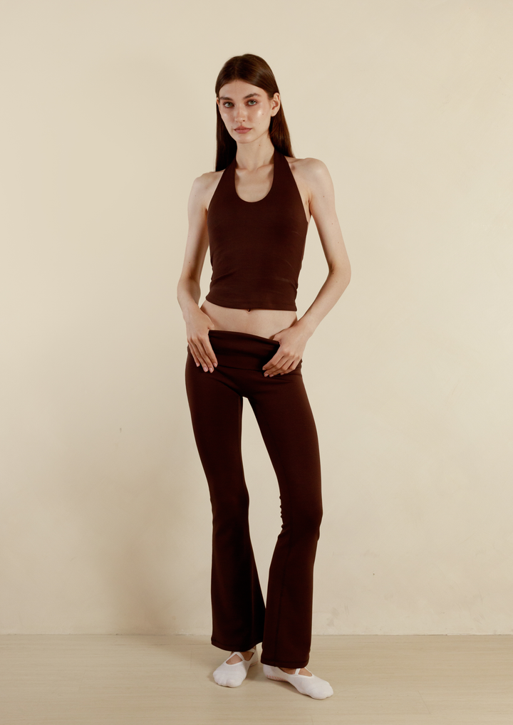 Soft Sculpt Fold Over Flare Pants in Chocolate