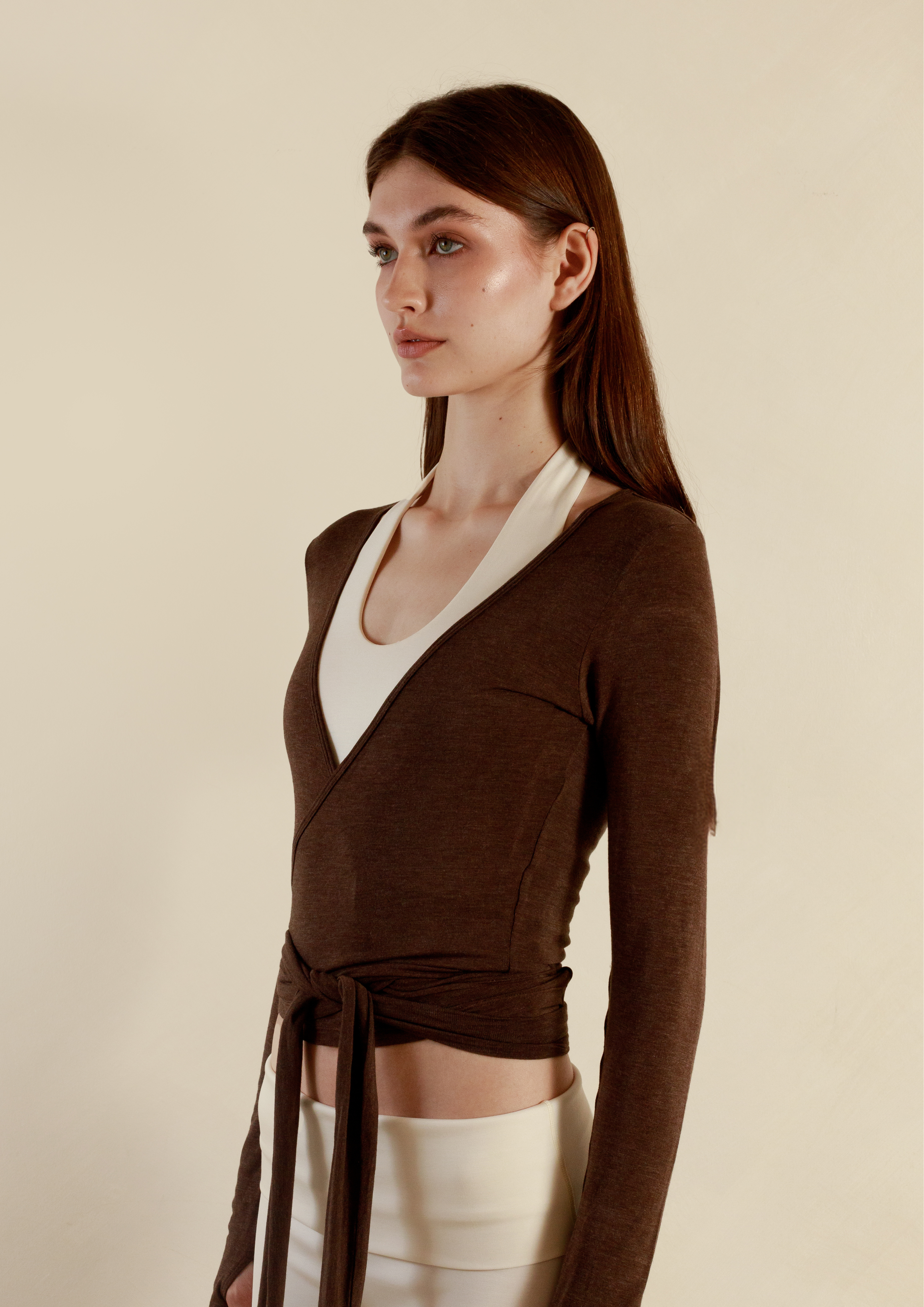 Buttery Soft Pilates Wrap Top in Chocolate