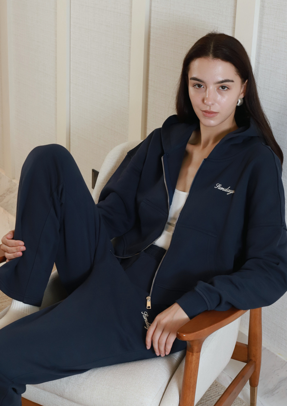 Sundays 100% Cotton Zip Hoodie in Royale Blue