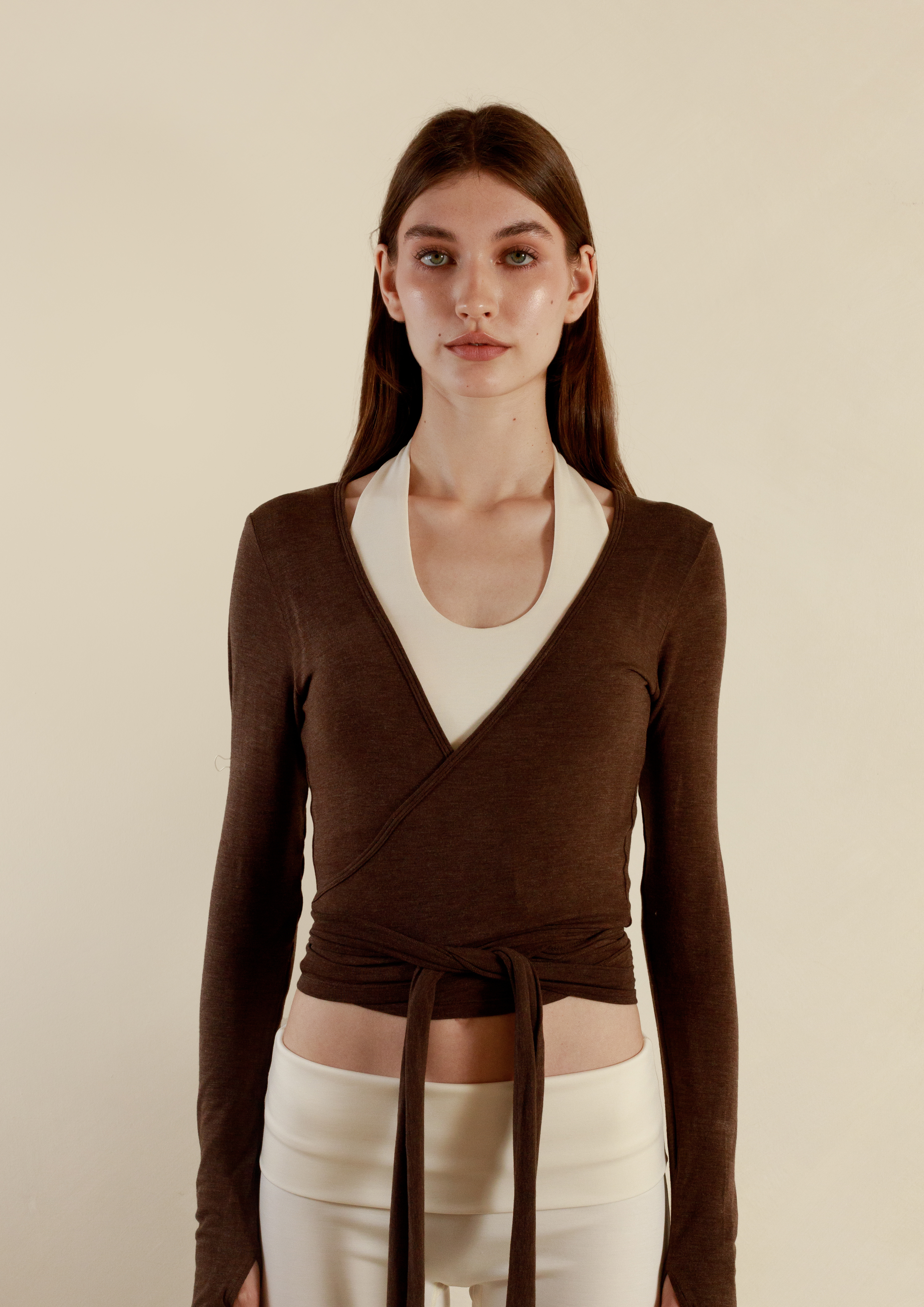 Buttery Soft Pilates Wrap Top in Chocolate