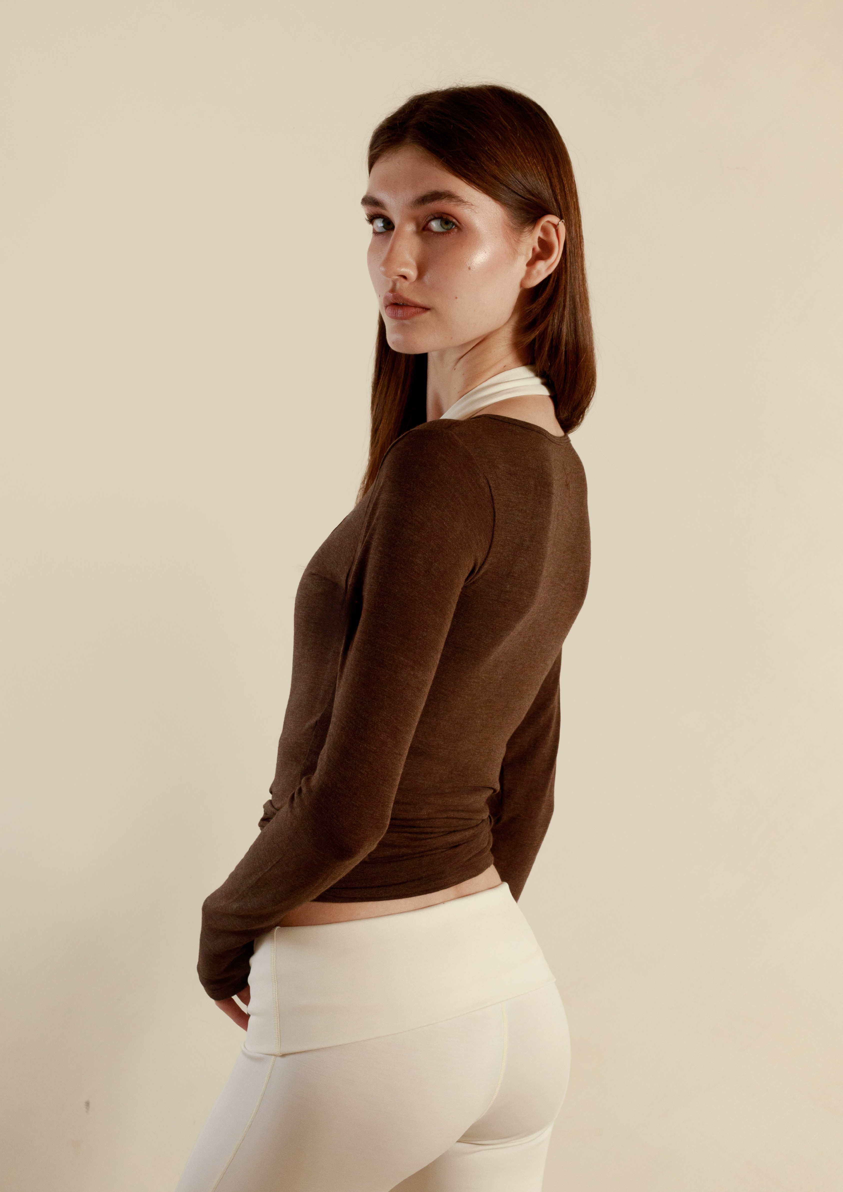 Buttery Soft Pilates Wrap Top in Chocolate