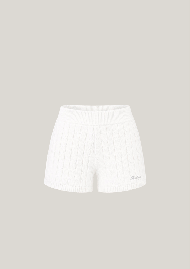 Cotton Cable Knit Shorts in Pearl