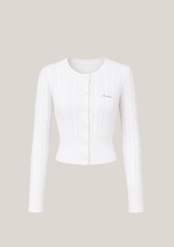 Cotton Cable Knit Cardigan Top in Pearl