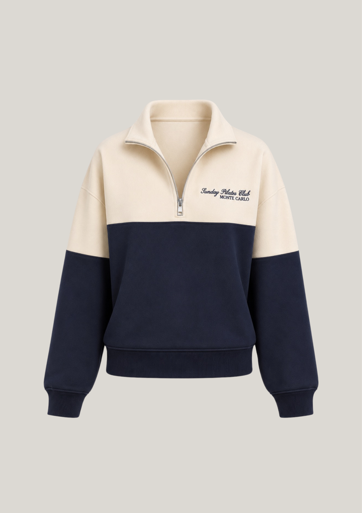 Monte Carlo 100% Cotton Half-Zip Sweater in Ivory Riviera
