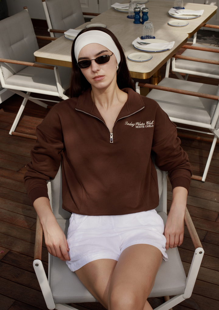 Monte Carlo 100% Cotton Half-Zip Sweater in Bourbon