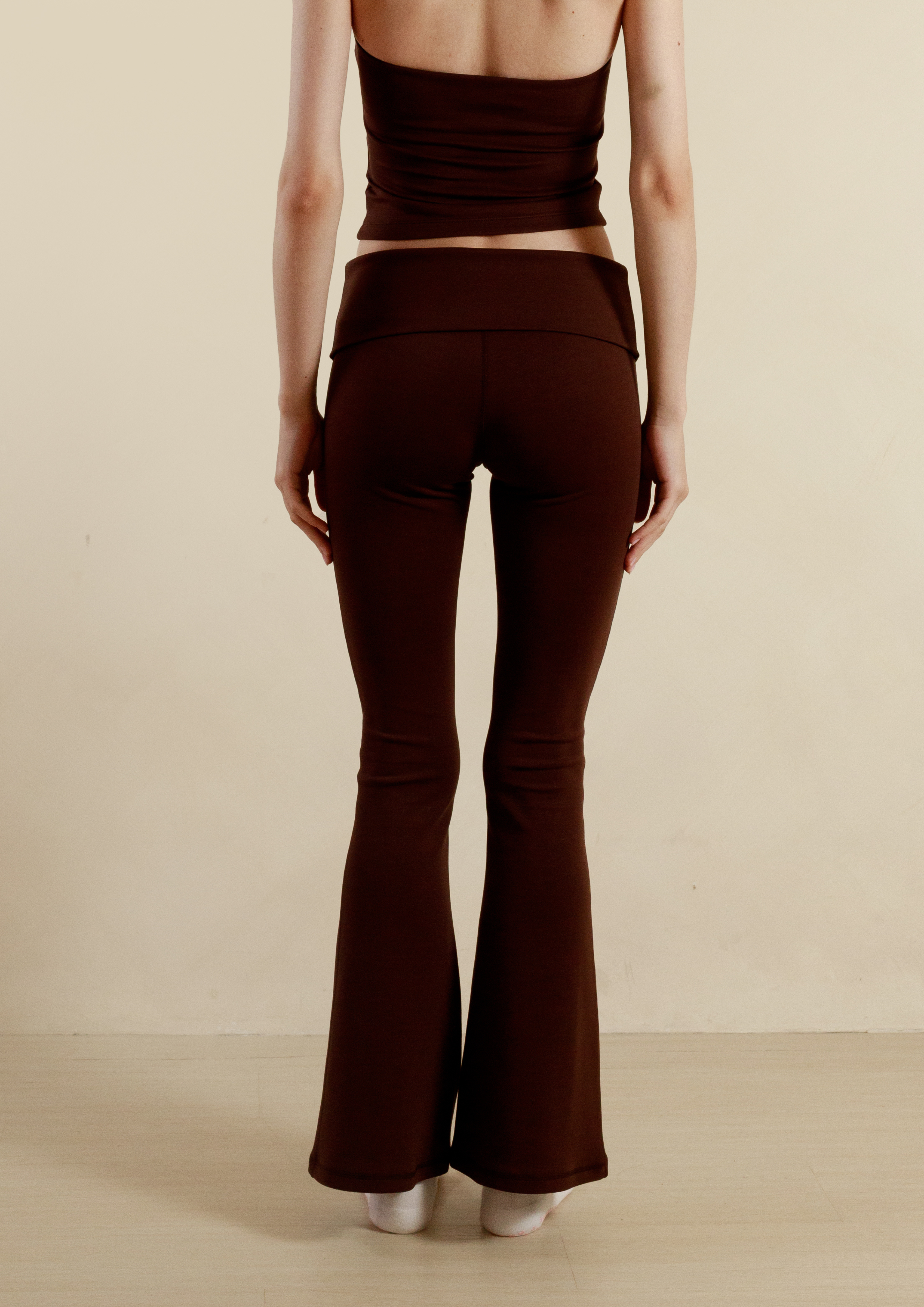 Soft Sculpt Fold Over Flare Pants in Chocolate