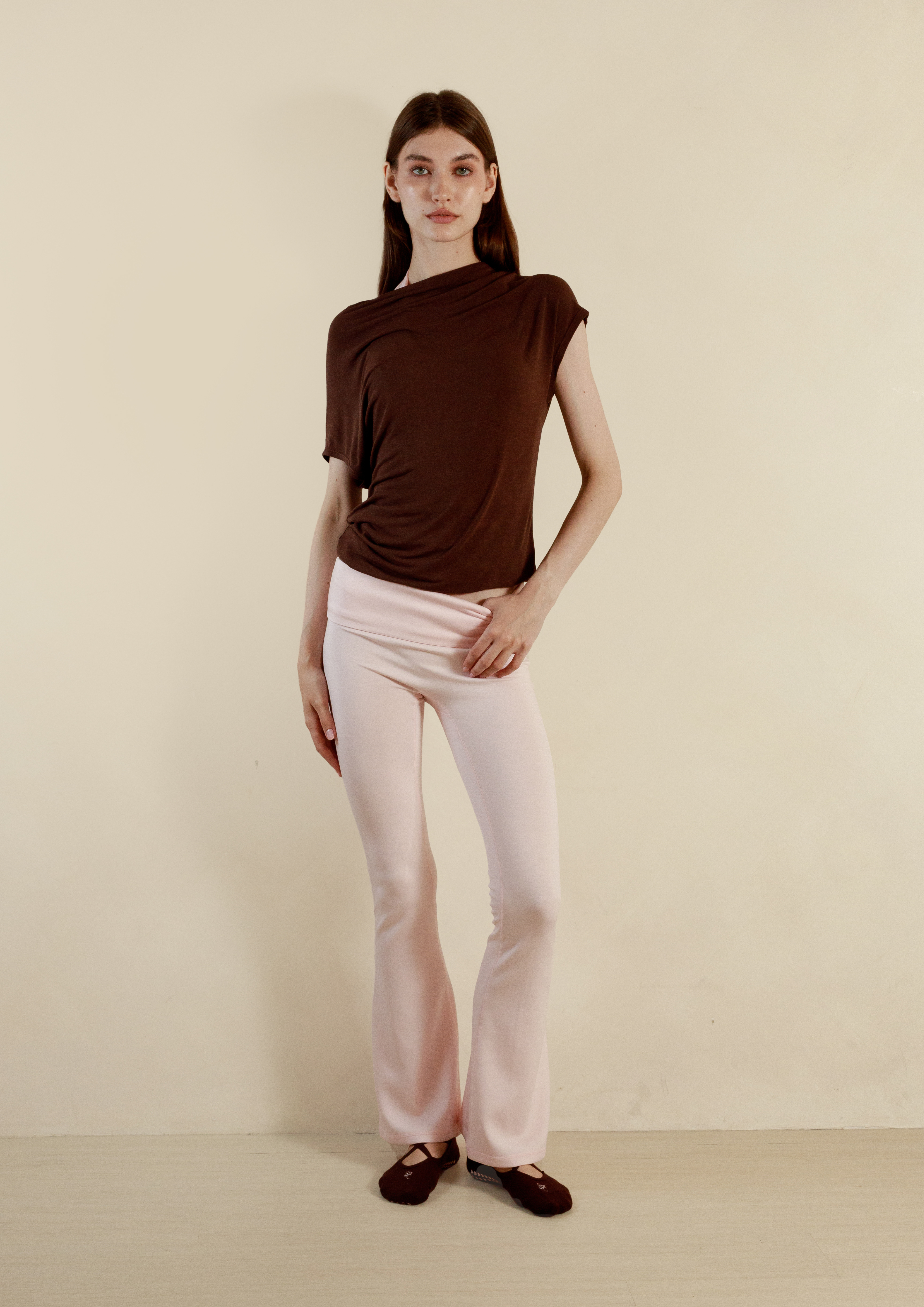 Buttery Soft Drape Off-Shoulder Top in Chocolate