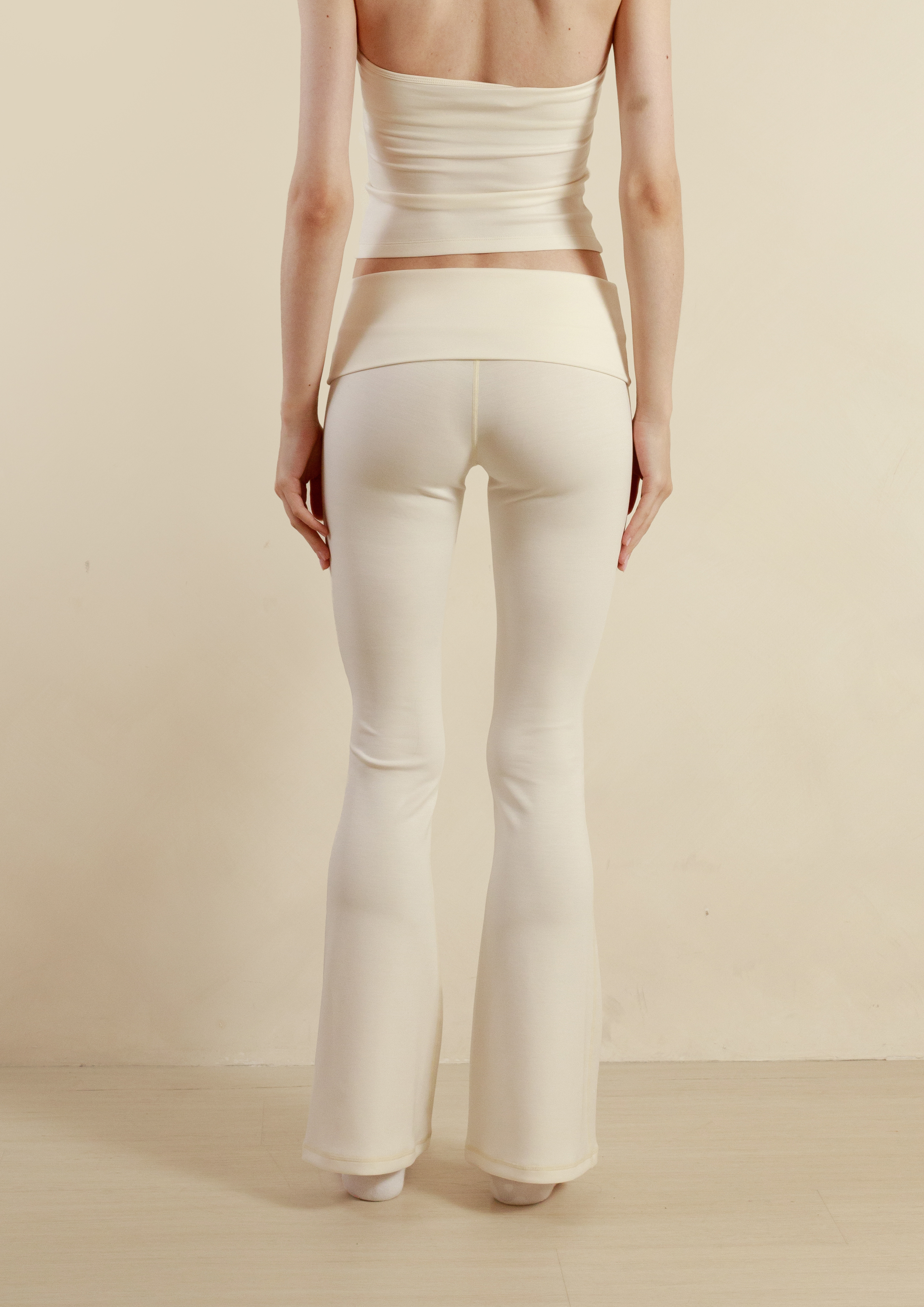 Soft Sculpt Fold Over Flare Pants in Vanilla
