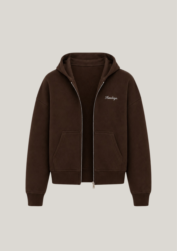 Sundays 100% Cotton Zip Hoodie in Bourbon