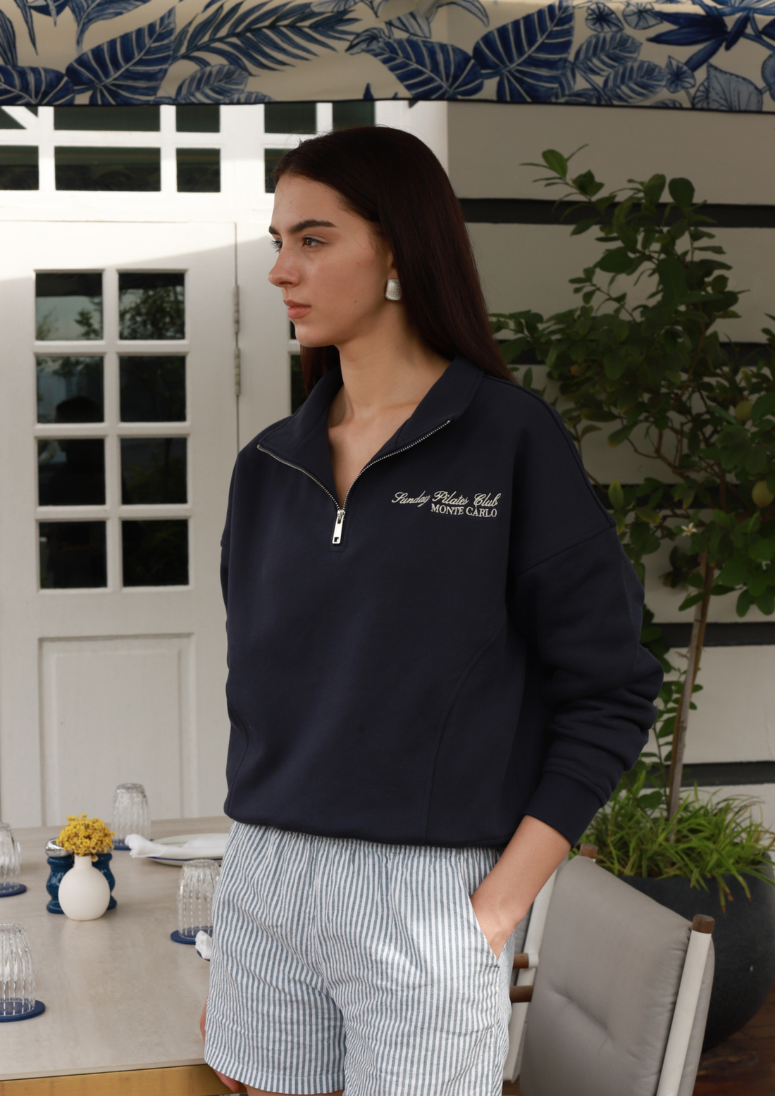 Monte Carlo 100% Cotton Half-Zip Sweater in Royale Blue