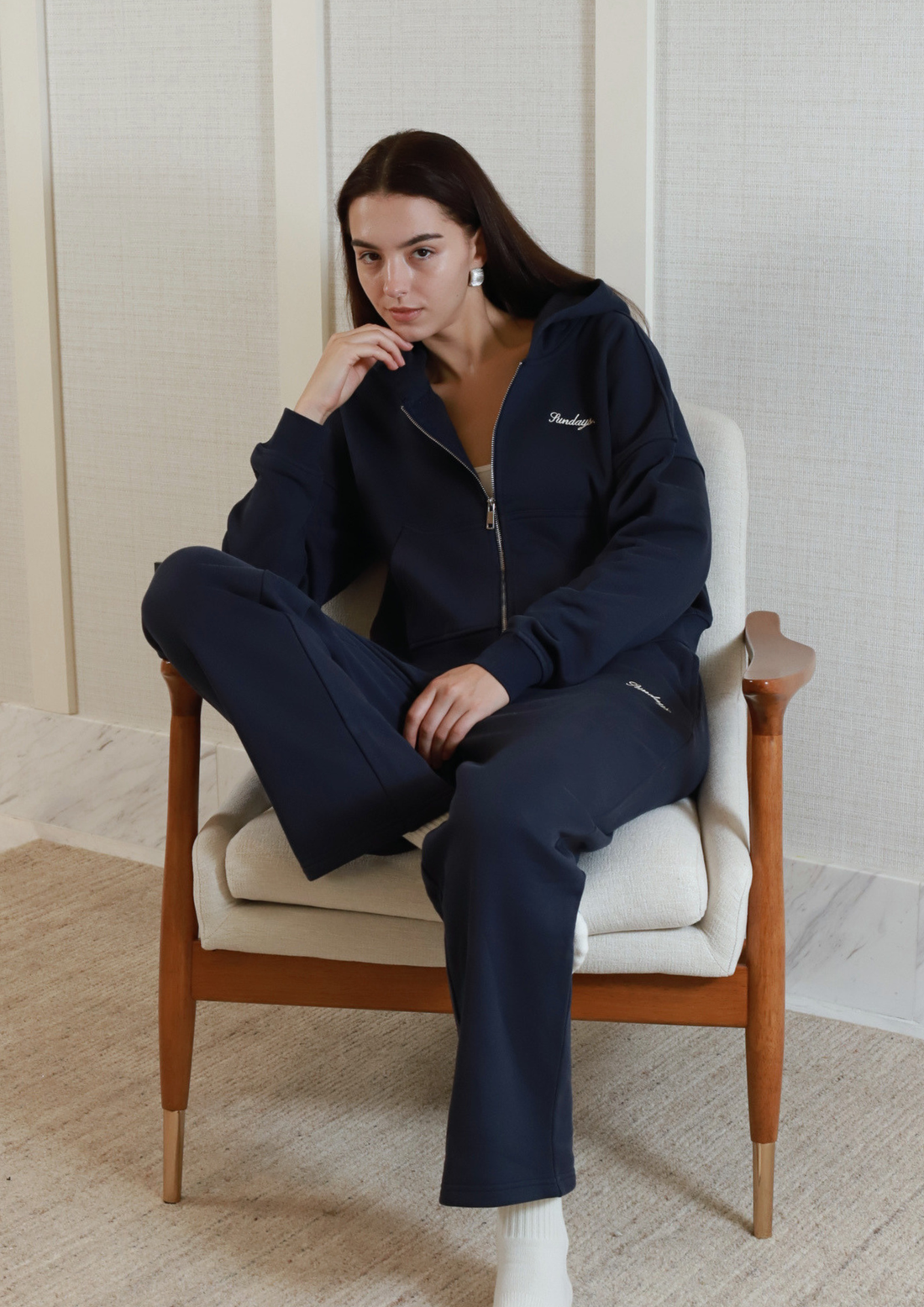 Sundays 100% Cotton Zip Hoodie in Royale Blue