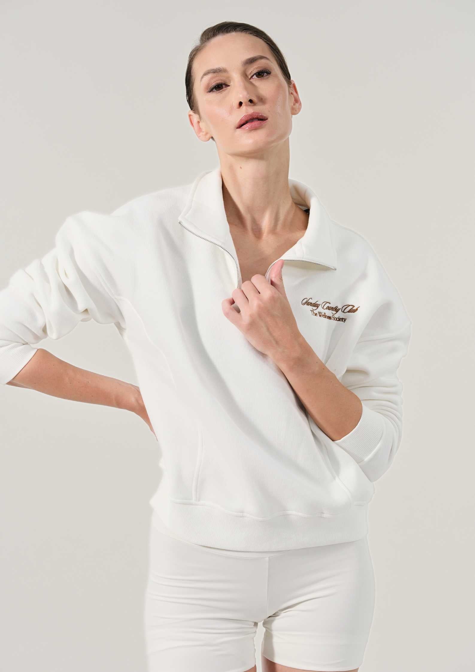 Sunday Country Club Half-Zip Sweater in Ivory