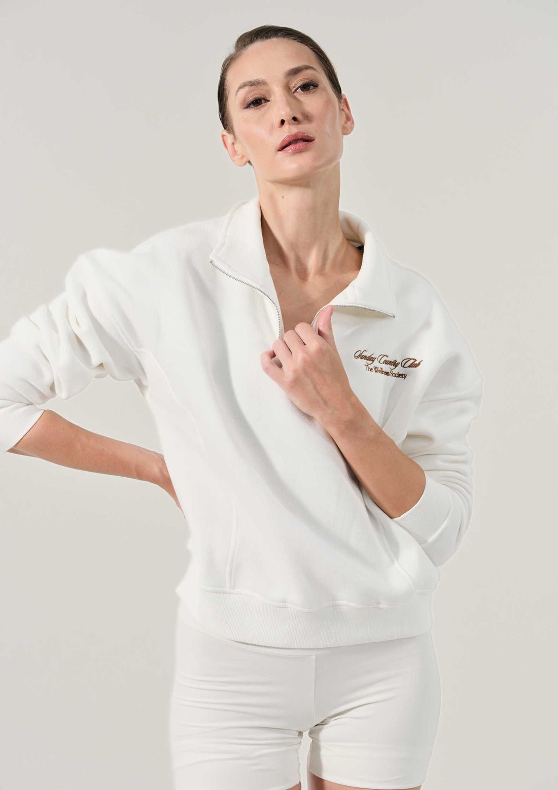 Sunday Country Club Half-Zip Sweater in Ivory