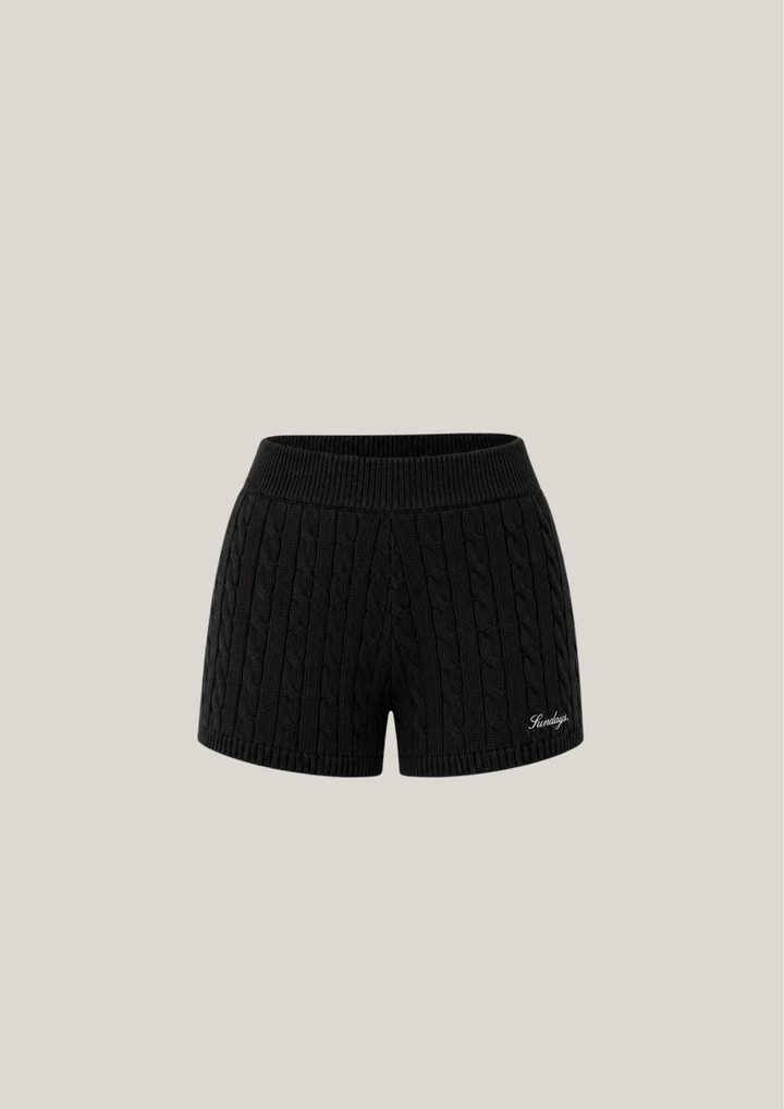 Cotton Cable Knit Shorts in Noir