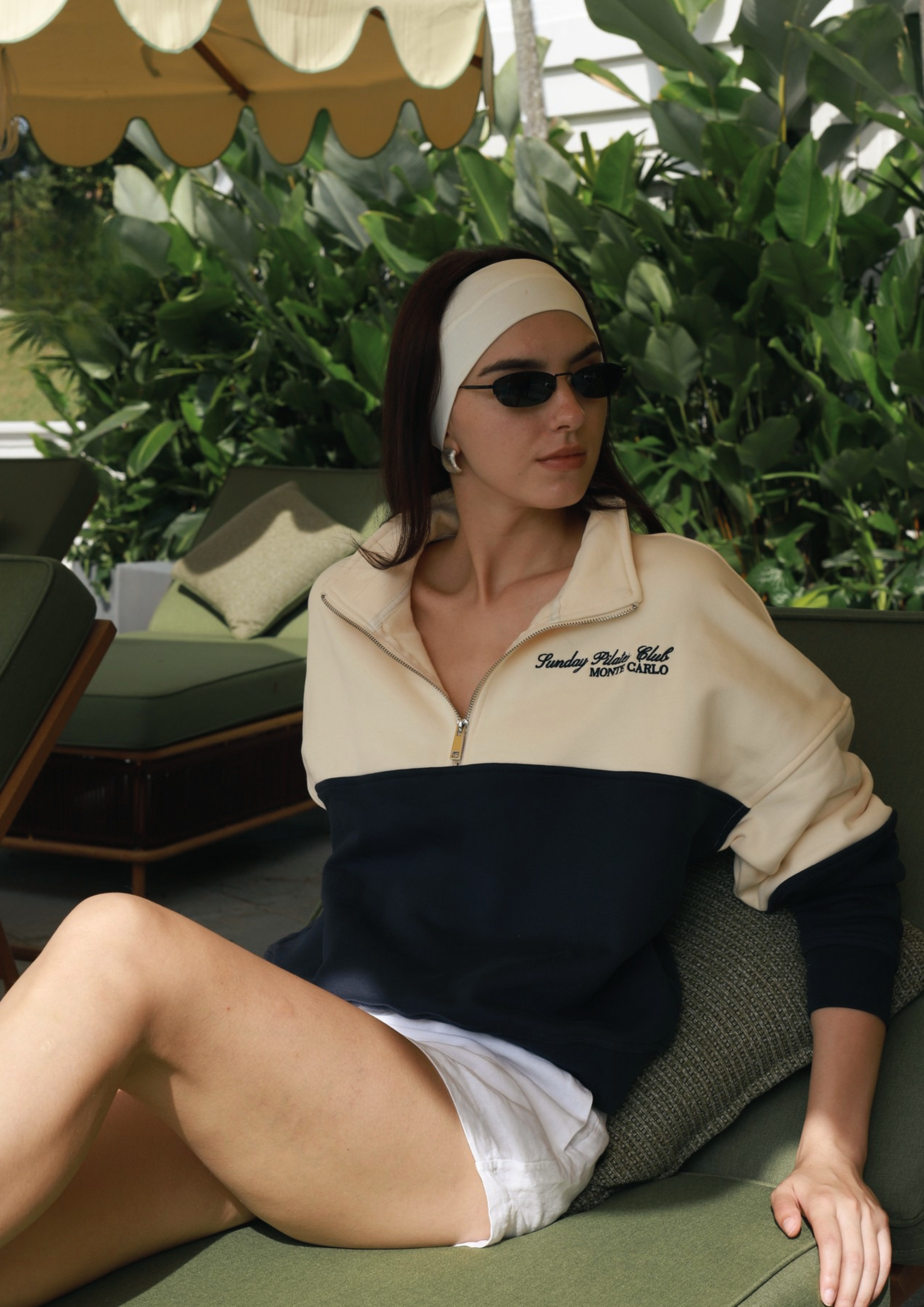 Monte Carlo 100% Cotton Half-Zip Sweater in Ivory Riviera
