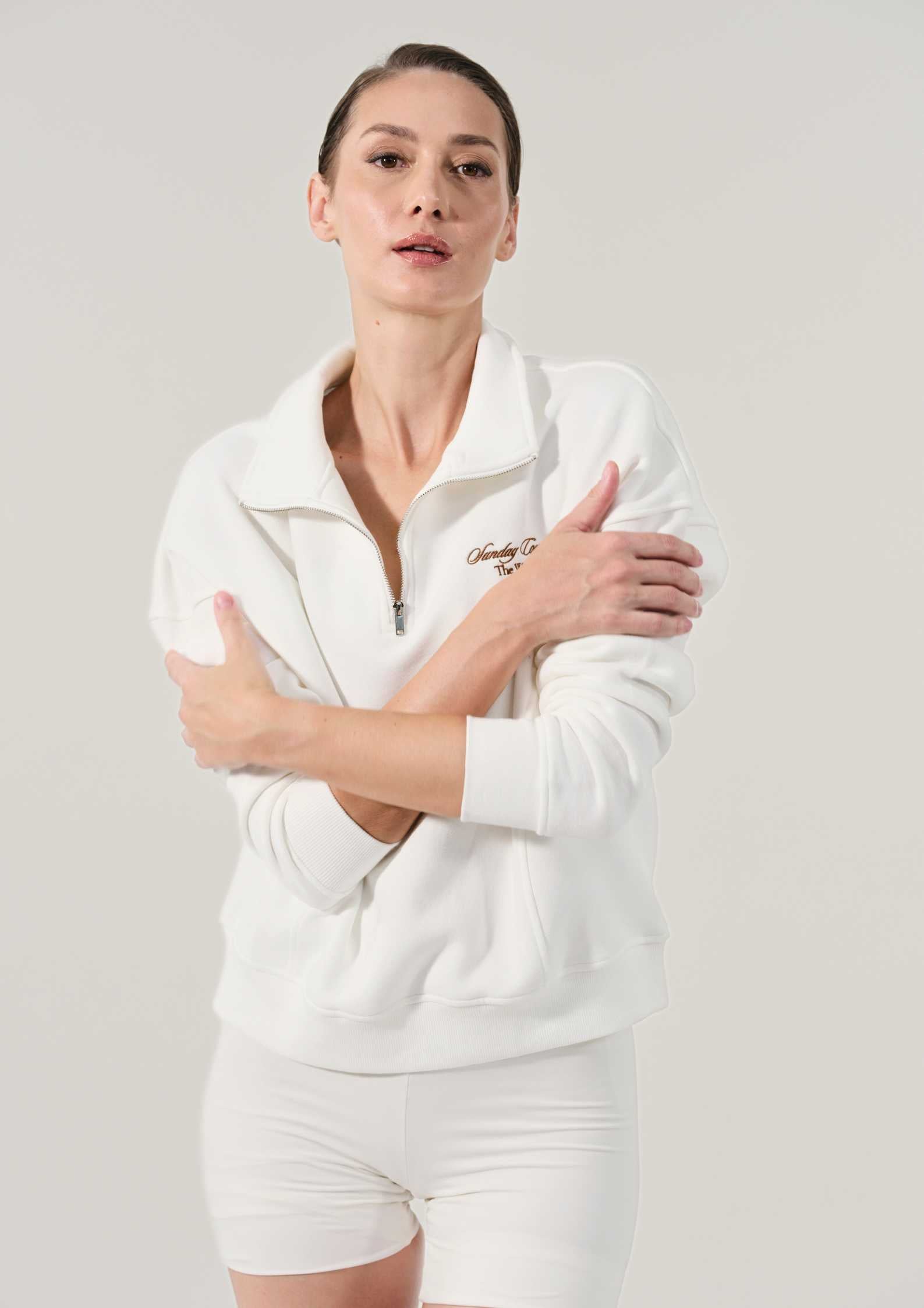 Sunday Country Club Half-Zip Sweater in Ivory