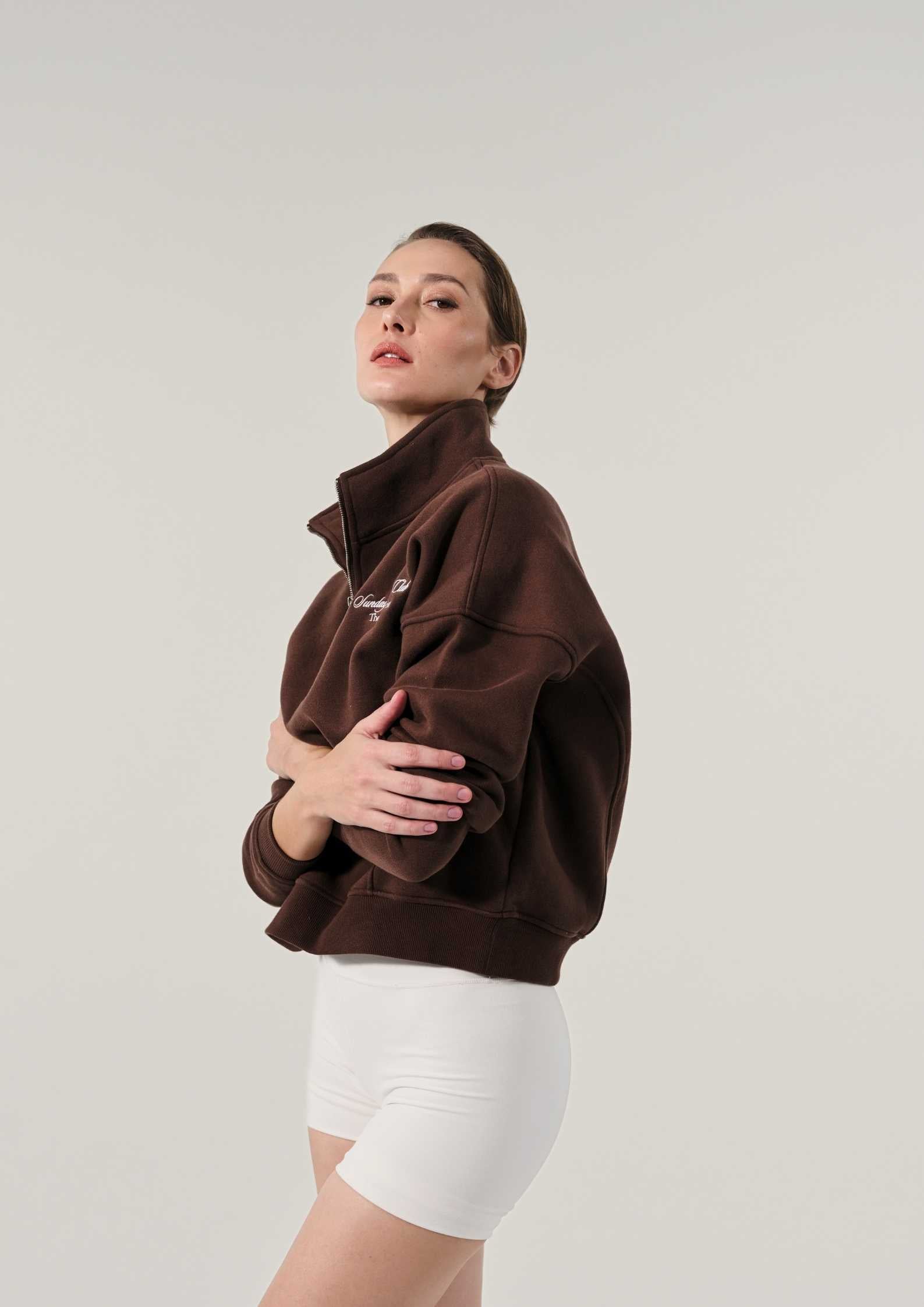 Sunday Country Club Half-Zip Sweater in Mahogany