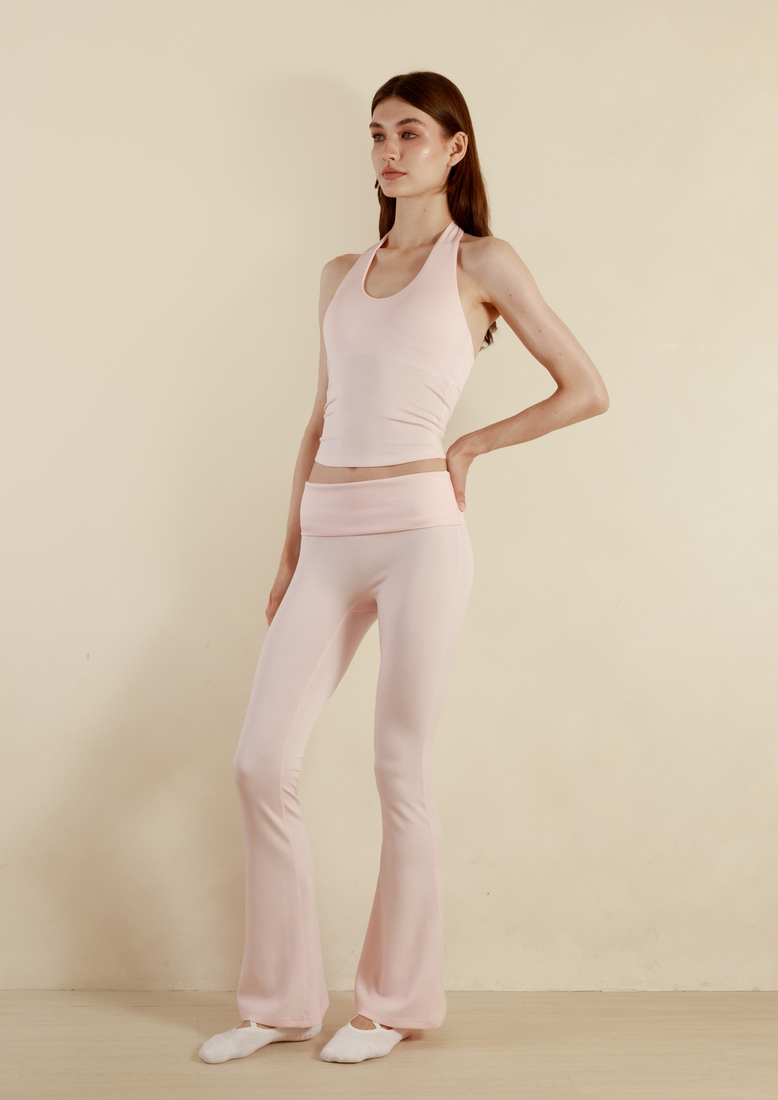 Soft Sculpt Fold Over Flare Pants in Strawberry Milk
