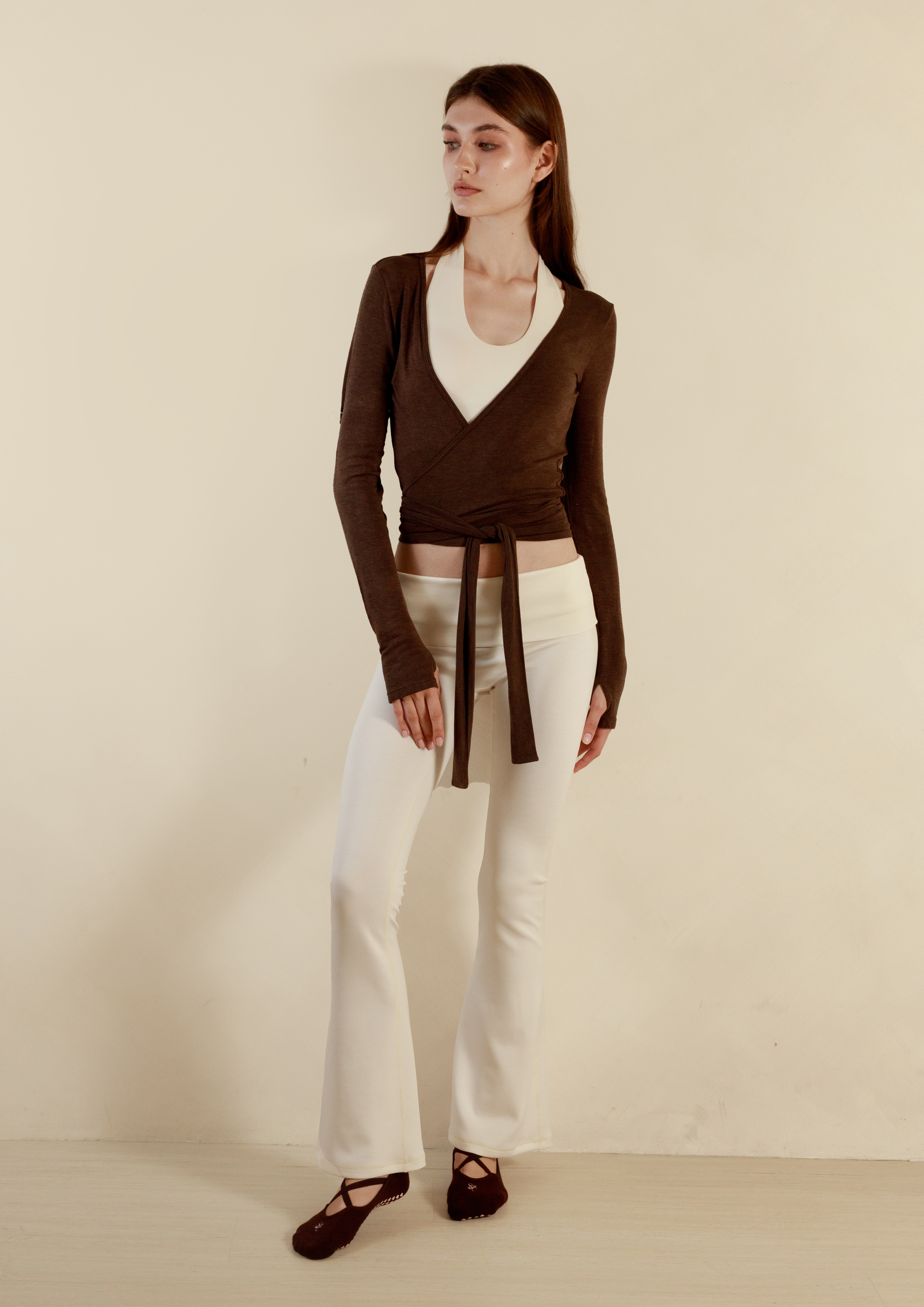 Buttery Soft Pilates Wrap Top in Chocolate