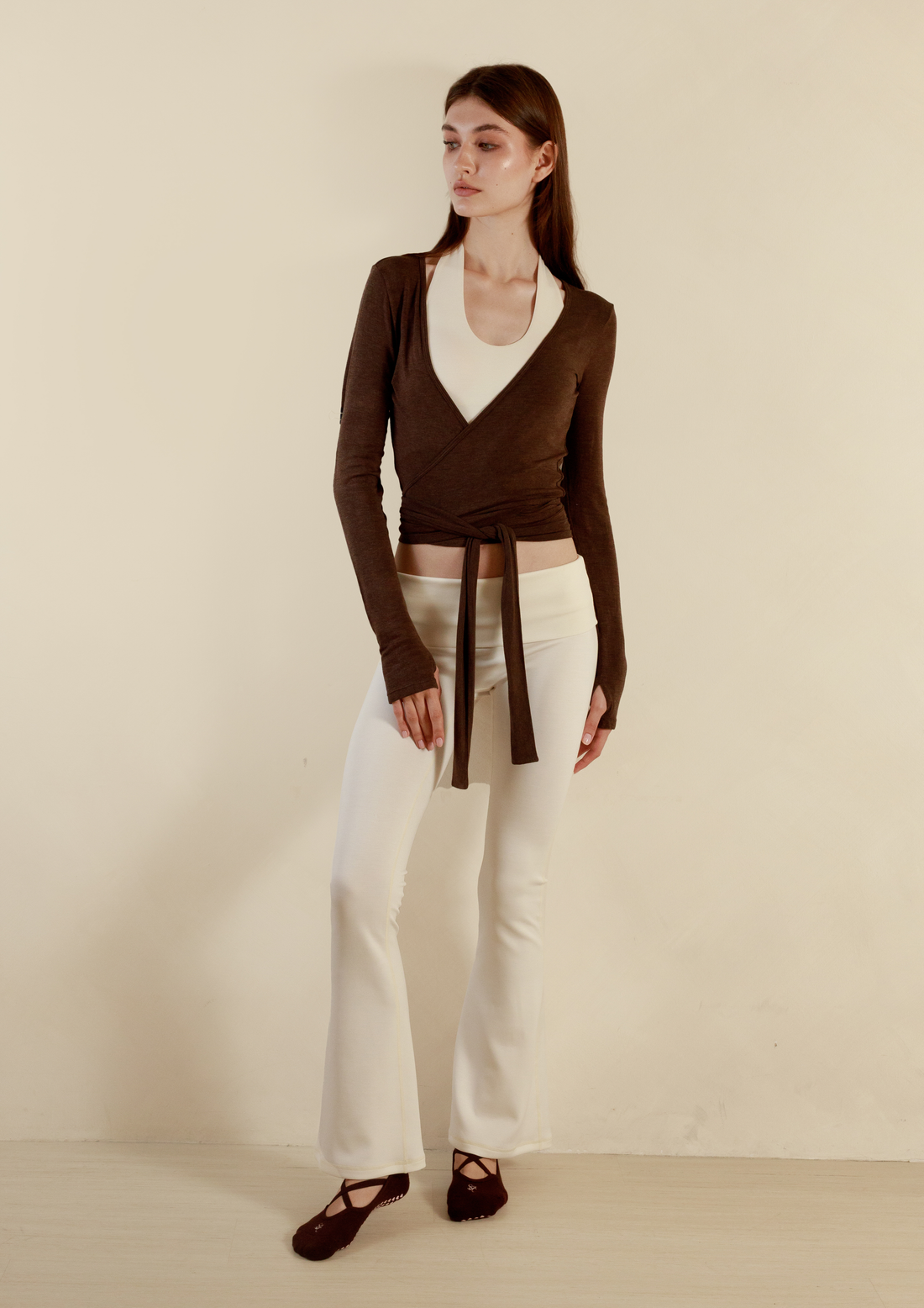 Buttery Soft Pilates Wrap Top in Chocolate