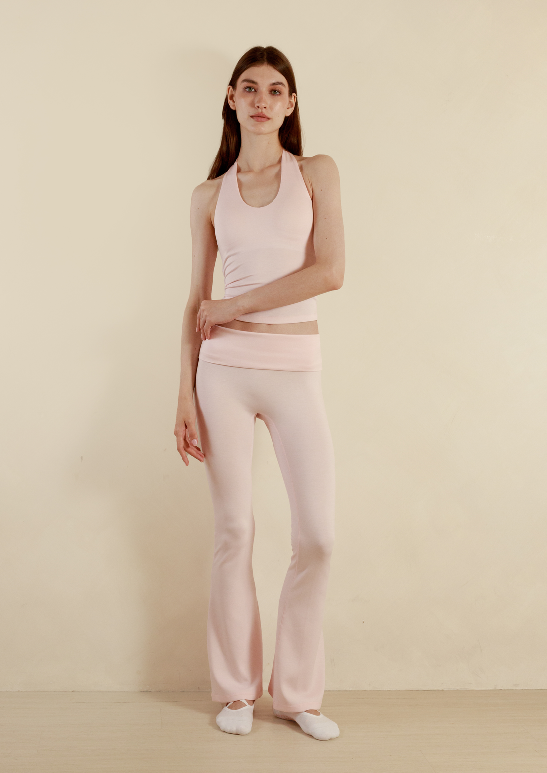 Soft Sculpt Fold Over Flare Pants in Strawberry Milk