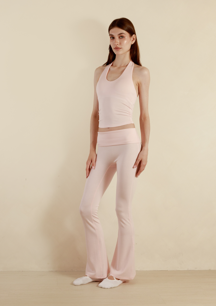 Soft Sculpt Fold Over Flare Pants in Strawberry Milk